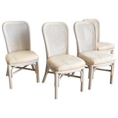Boho Chic Pencil Reed Cane Back Dining Chairs - Set of 4