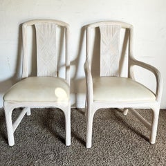 Boho Chic Pencil Reed Dining Chairs With Faux Leather Seat Cushions - Set of 6