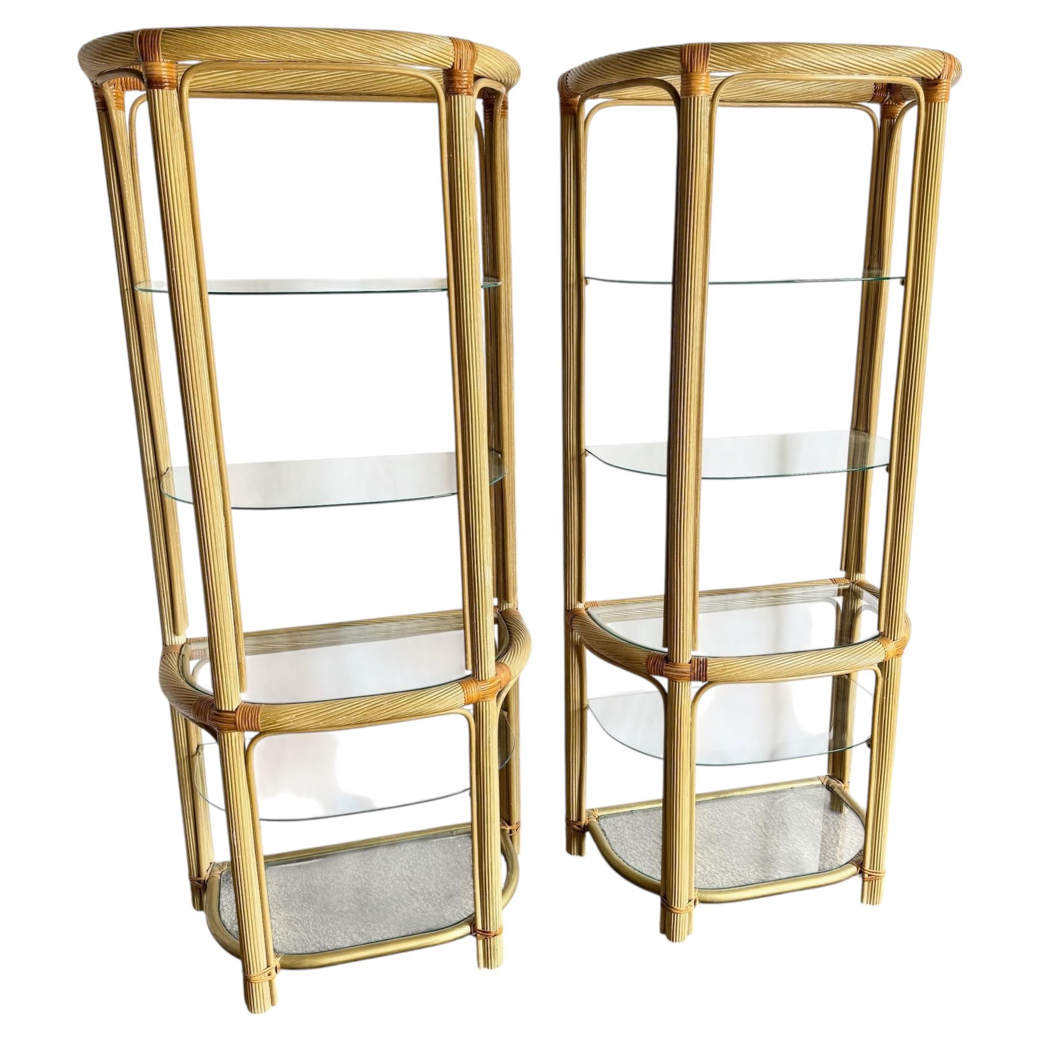 Boho Chic Pencil Reed Etageres - A Pair For Sale