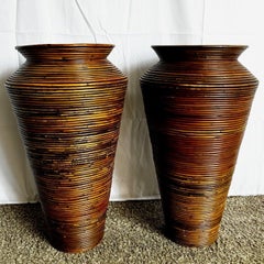 Boho Chic Pencil Reed Floor Vases - a Pair