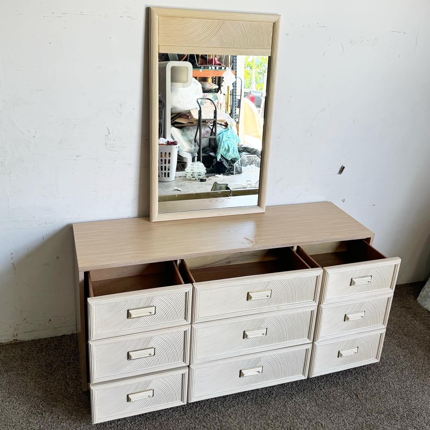 American Boho Chic Pencil Reed Henry Link Dresser With Mirror by Lexington