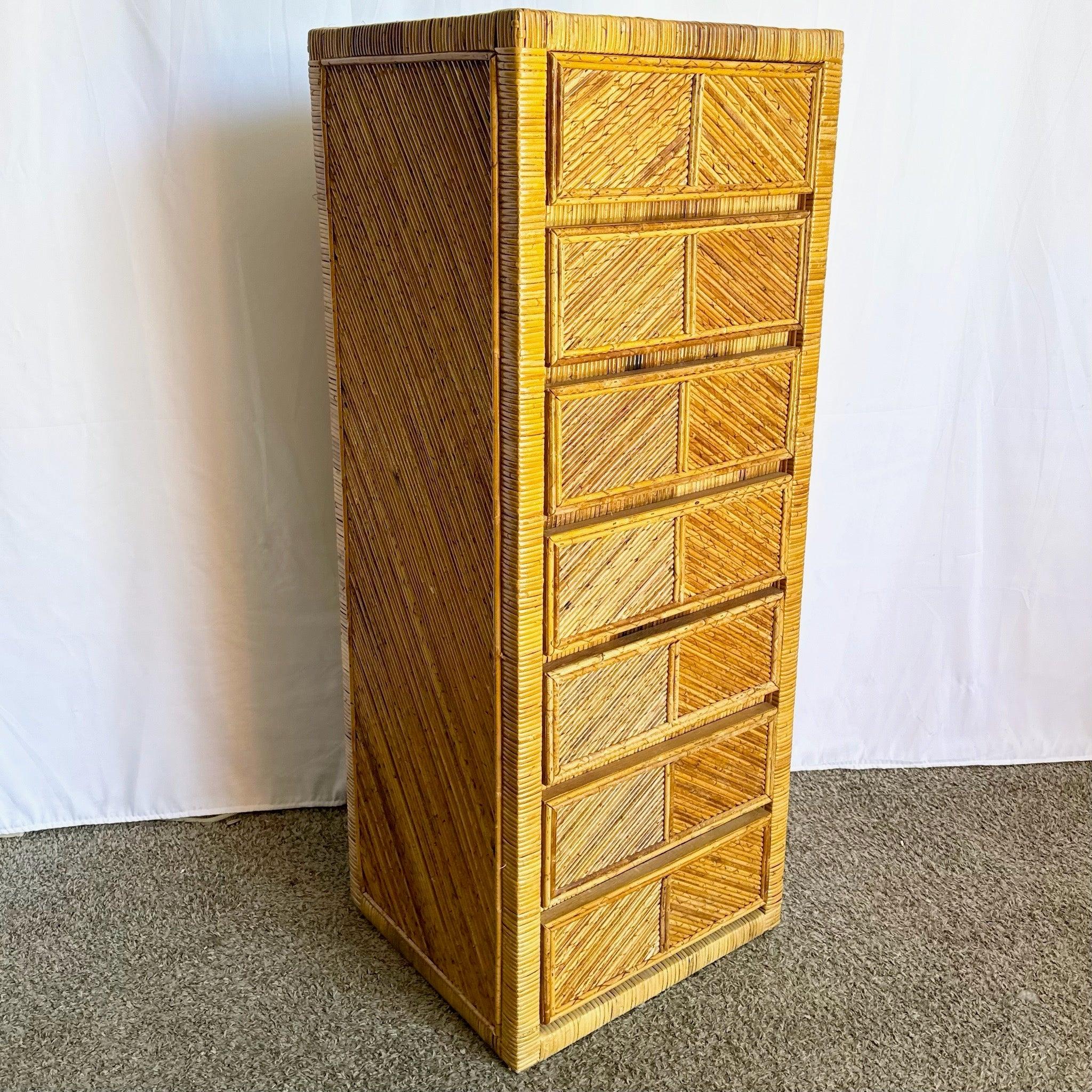 Boho Chic Pencil Reed Highboy/Lingerie Armoire Gabriella Crespi Style For Sale 5