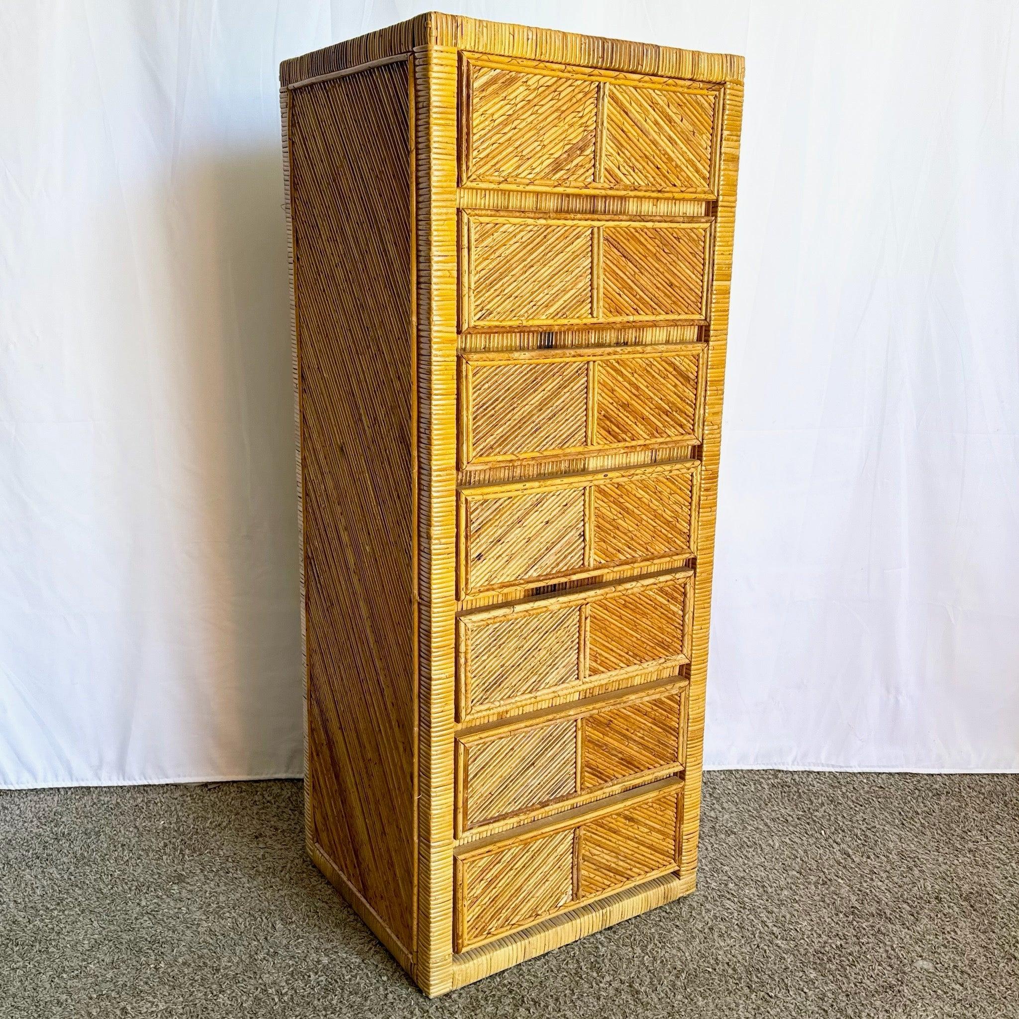 Philippine Boho Chic Pencil Reed Highboy/Lingerie Armoire Gabriella Crespi Style For Sale