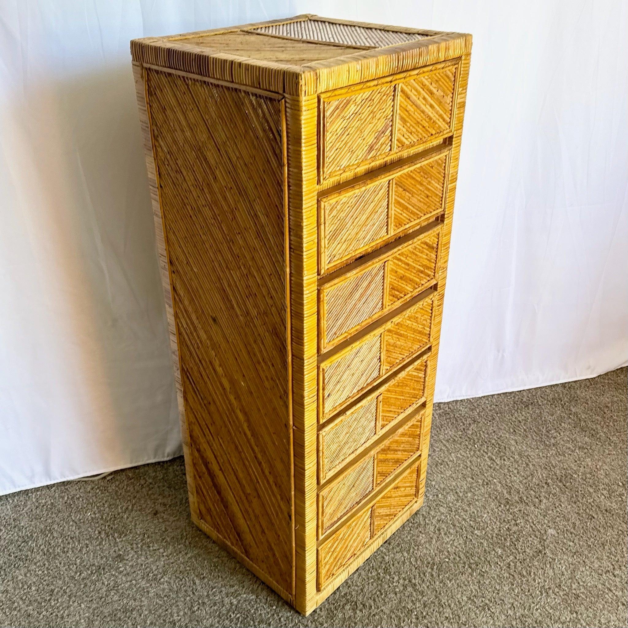 Late 20th Century Boho Chic Pencil Reed Highboy/Lingerie Armoire Gabriella Crespi Style For Sale