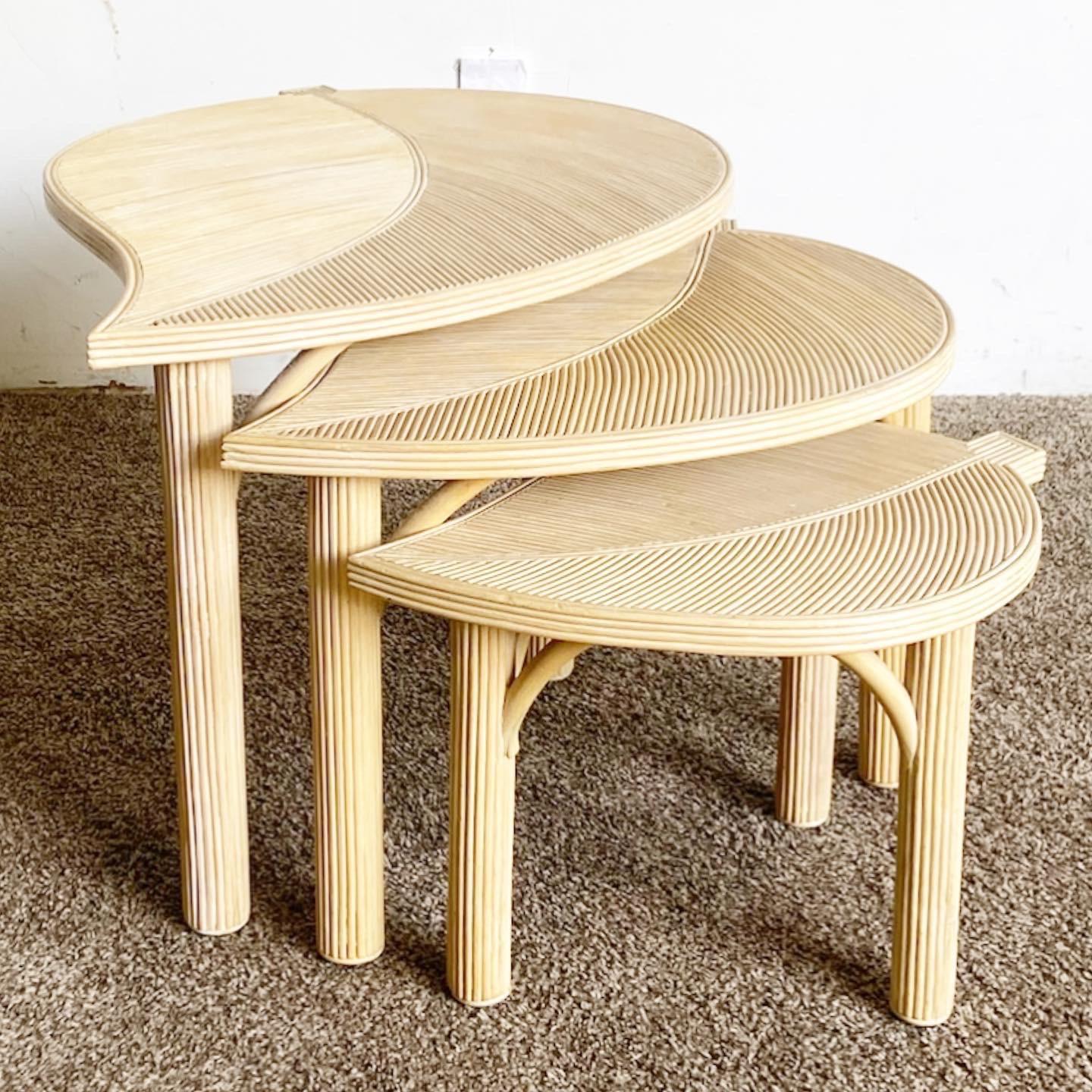 Boho Chic Pencil Reed Leaf Nesting Tables - Set of 3 For Sale 1
