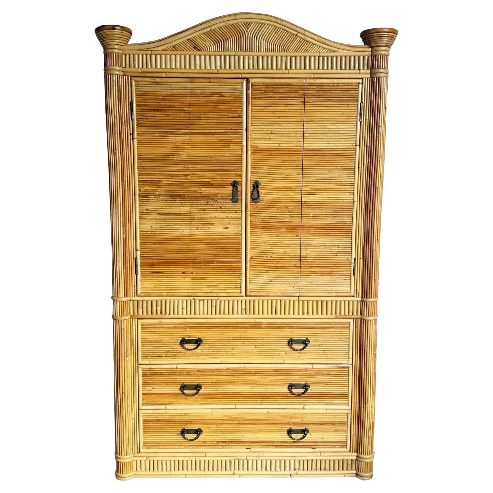 Boho Chic Pencil Reed Rattan Armoire