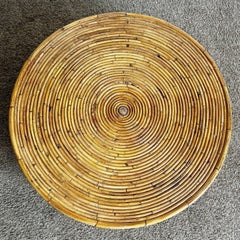 Boho Chic Pencil Reed Rattan Circular Drum Coffee Table