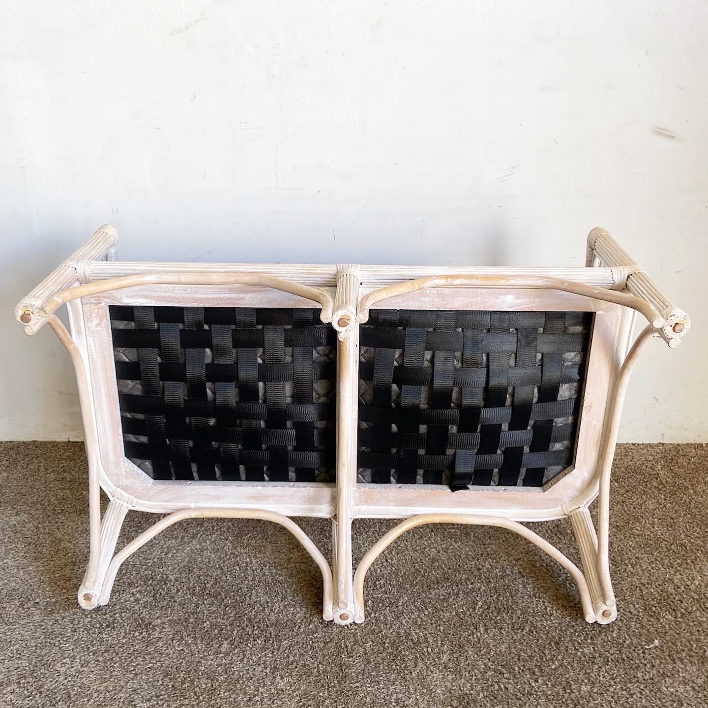 Bohemian Boho Chic Pencil Reed Rattan Love Seat by Henry Link For Sale