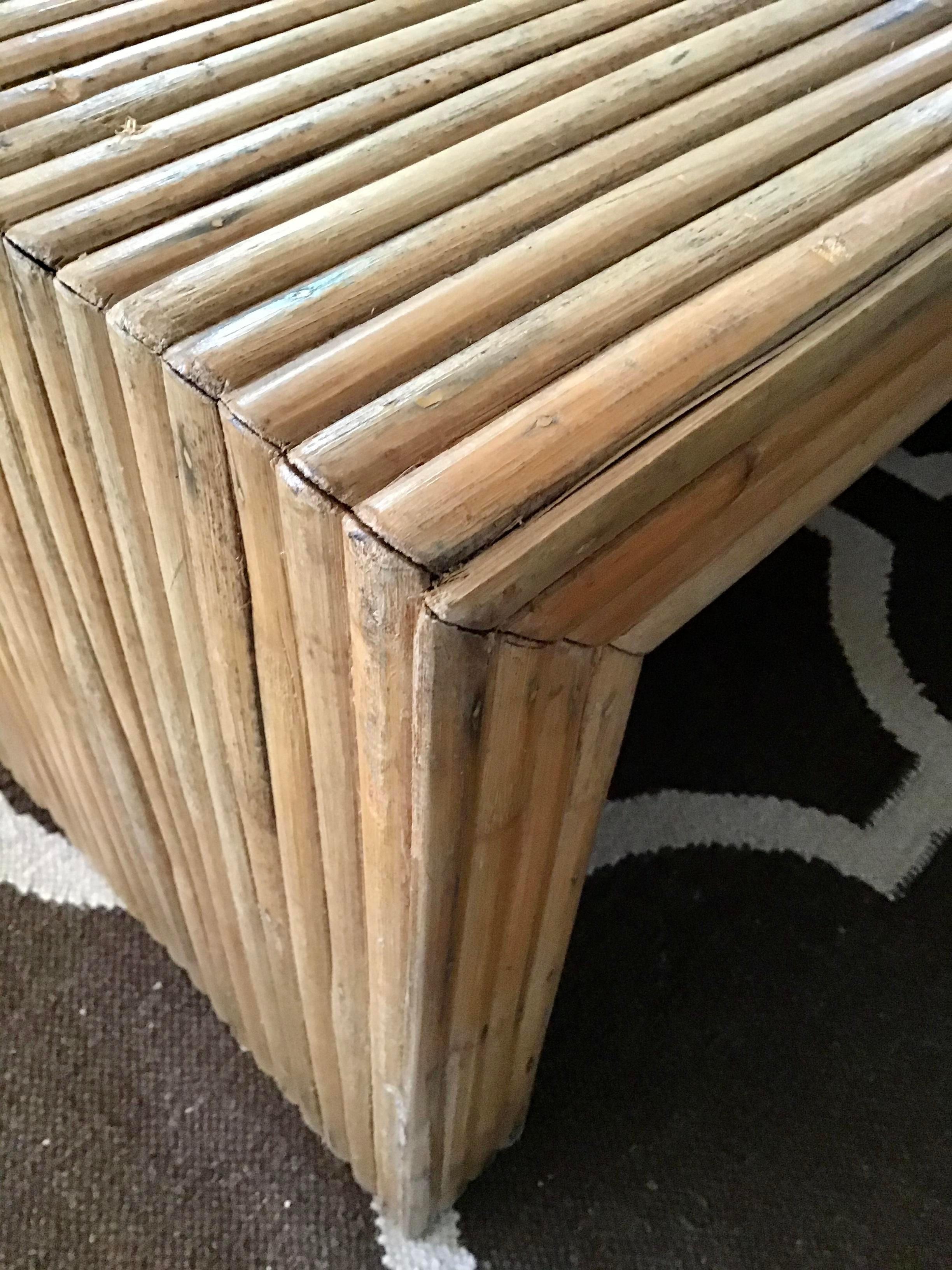 Boho Chic Pencil Reed Rattan Square Modern Parsons Style Coffee Table 2