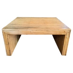 Boho Chic Pencil Reed Rattan Square Modern Parsons Style Coffee Table