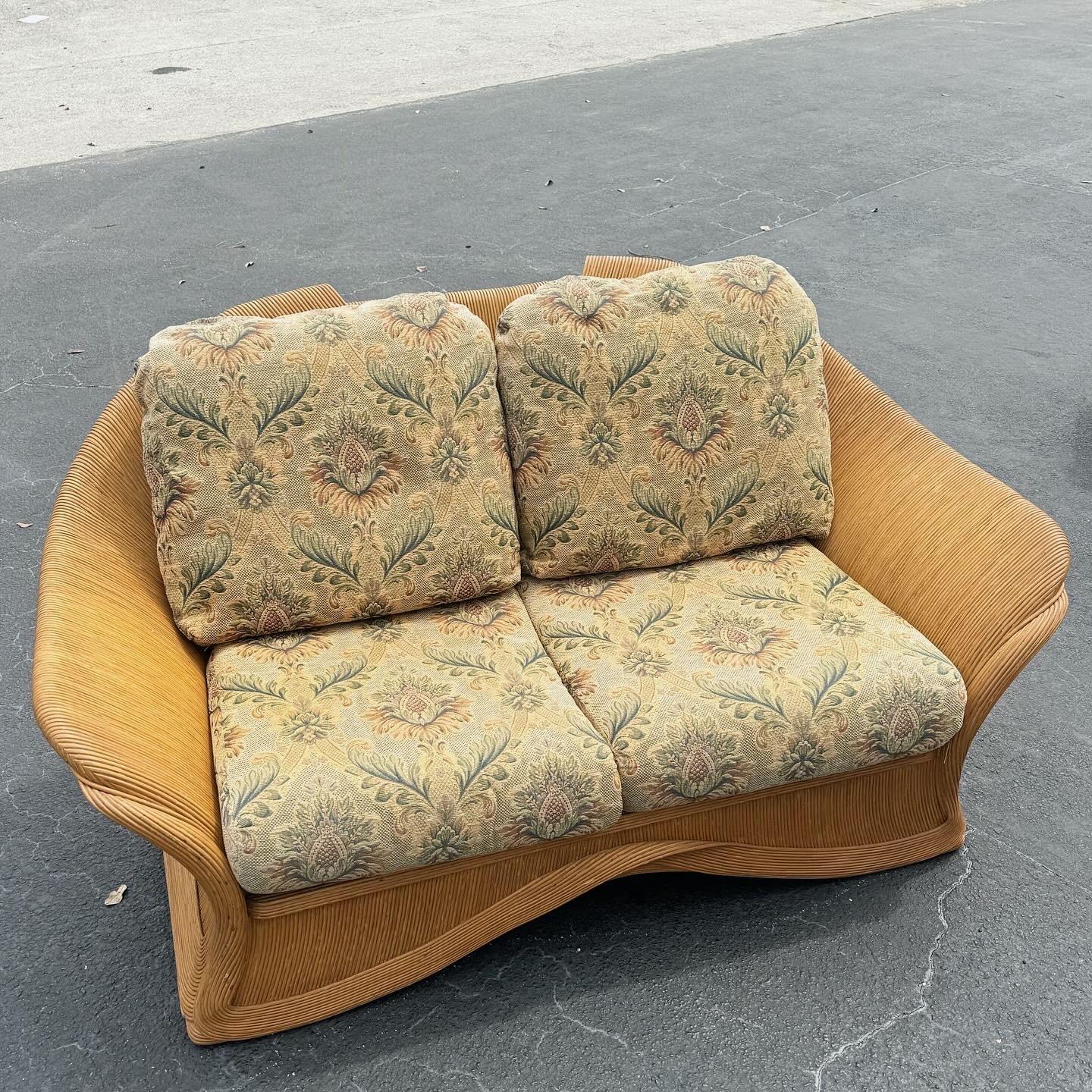Philippine Boho Chic Pencil Reed Ribbon Love Seat Sofa For Sale