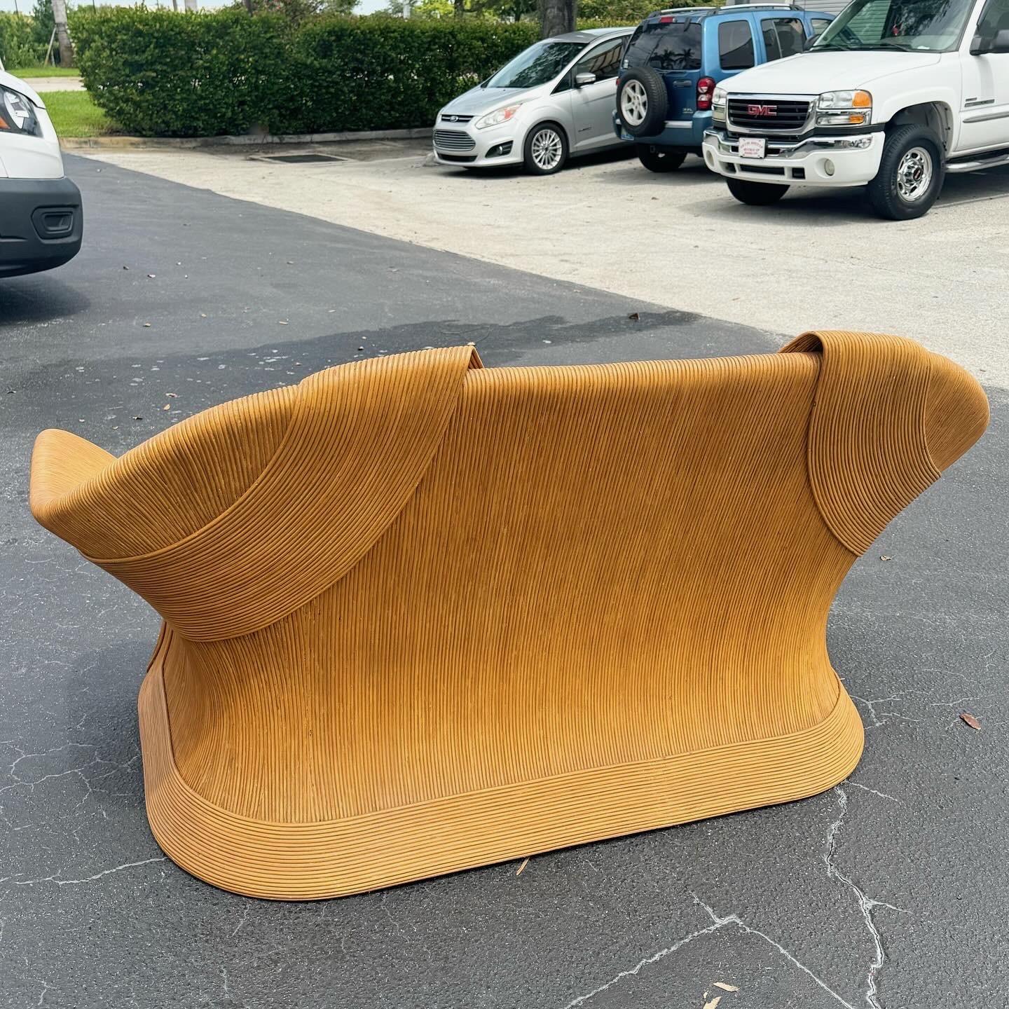 Boho Chic Pencil Reed Ribbon Love Seat Sofa For Sale 2