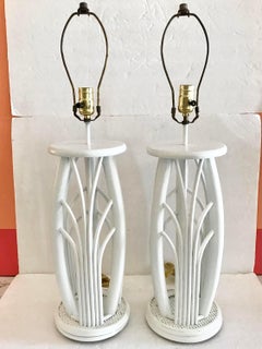 Boho Chic Pencil Reed Table Lamps, a Pair