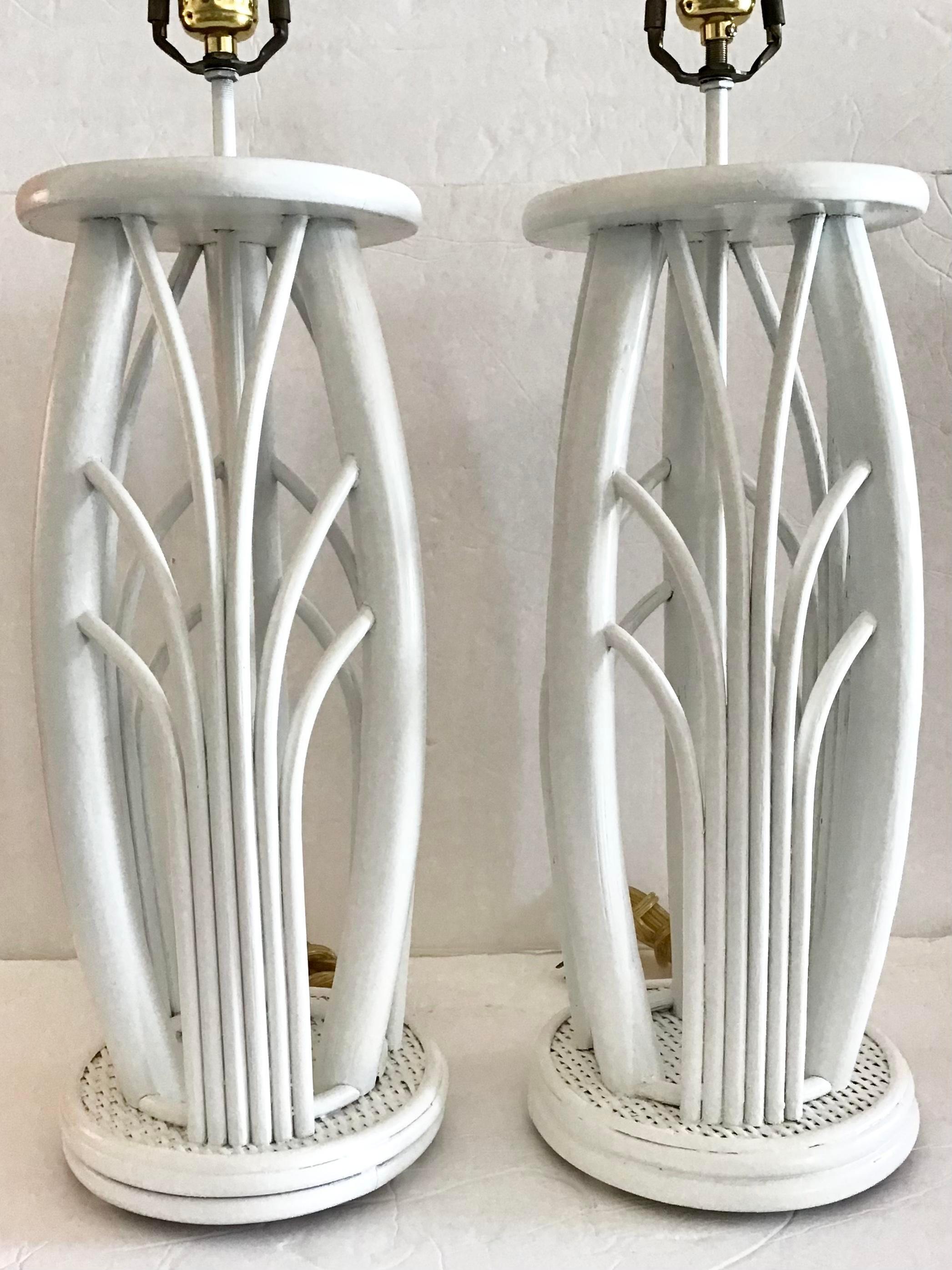 Wood Boho Chic Pencil Reed Table Lamps, a Pair For Sale