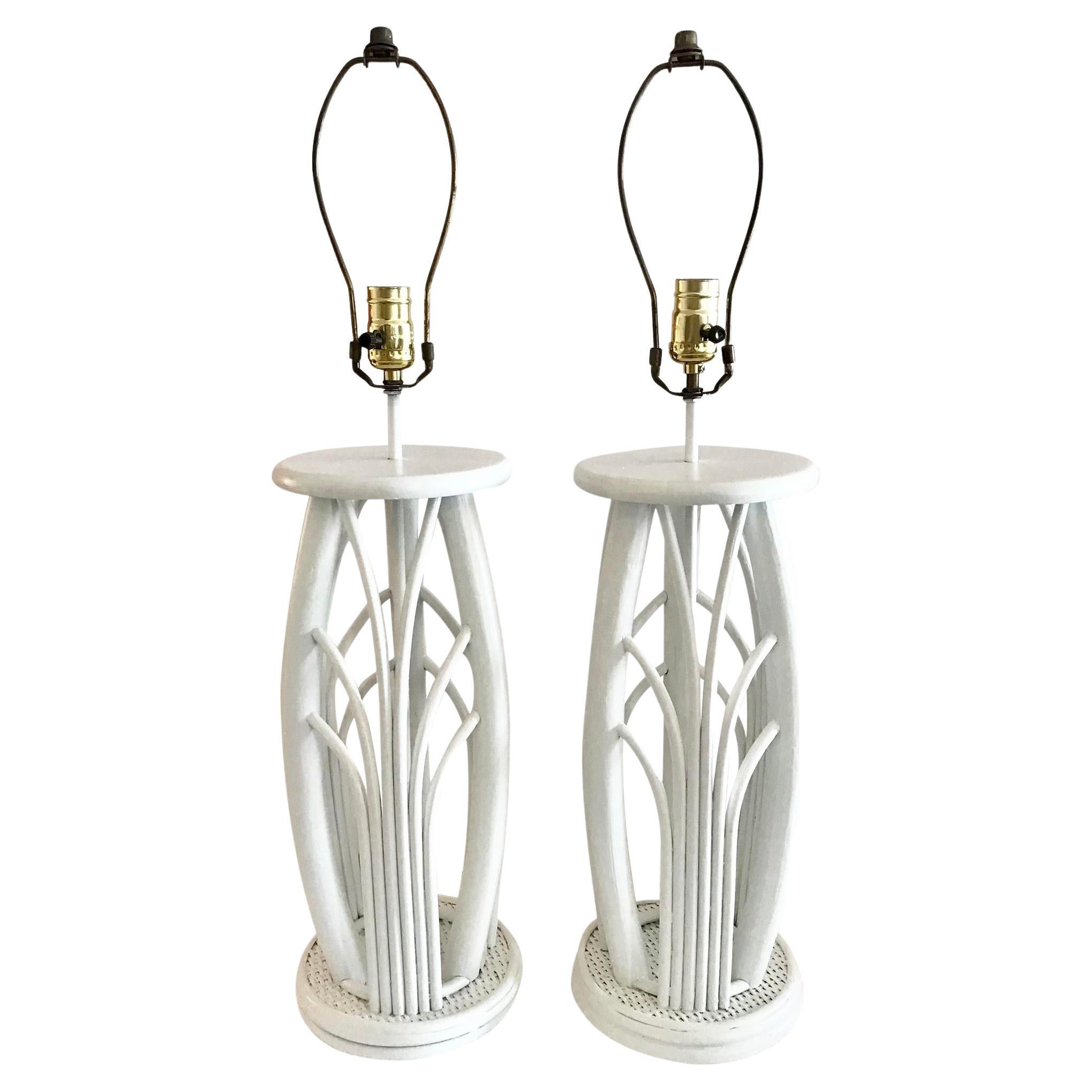 Boho Chic Pencil Reed Table Lamps, a Pair For Sale