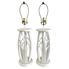 Boho Chic Pencil Reed Table Lamps, a Pair