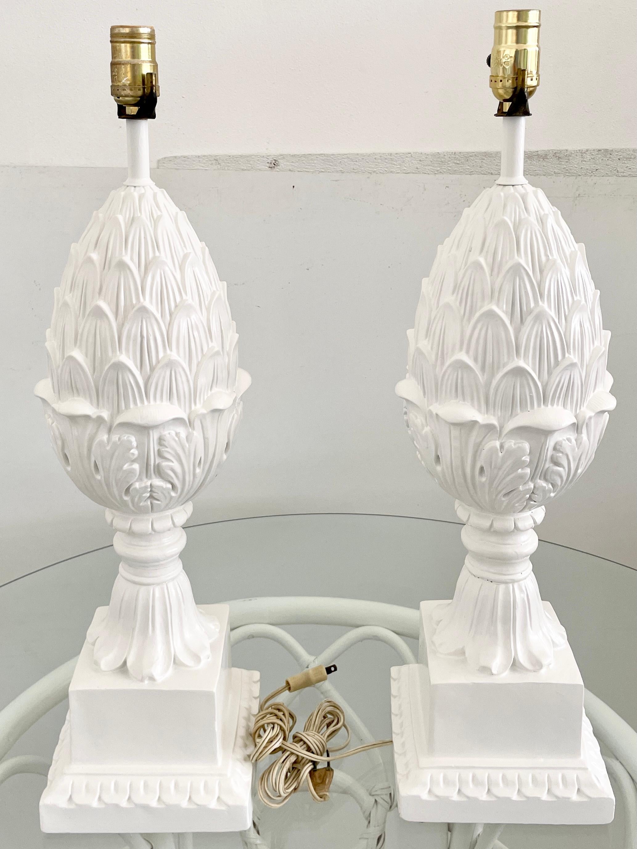 Modern Boho Chic Pineapple Table Lamps, a Pair For Sale