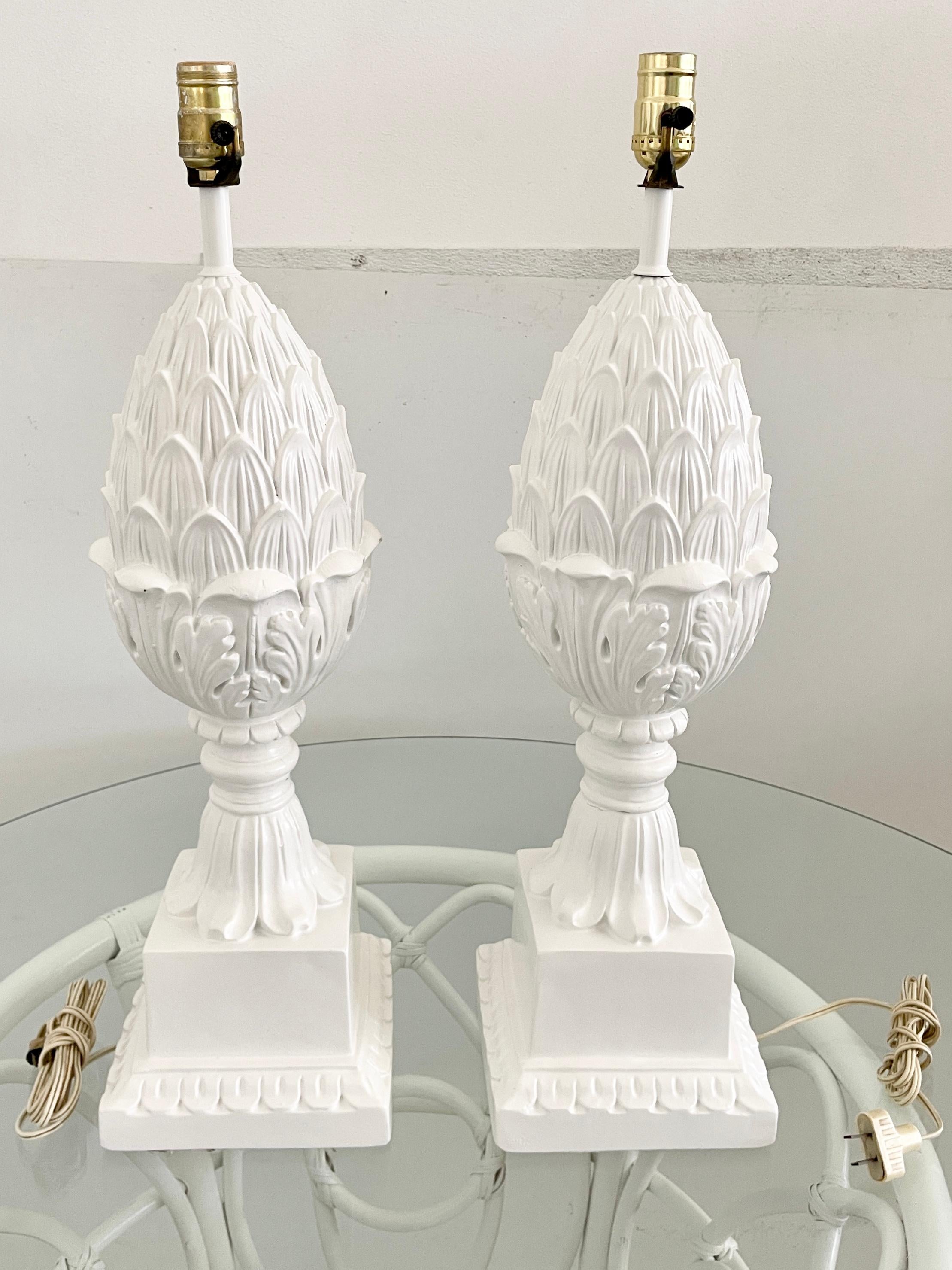Mid-20th Century Boho Chic Pineapple Table Lamps, a Pair For Sale