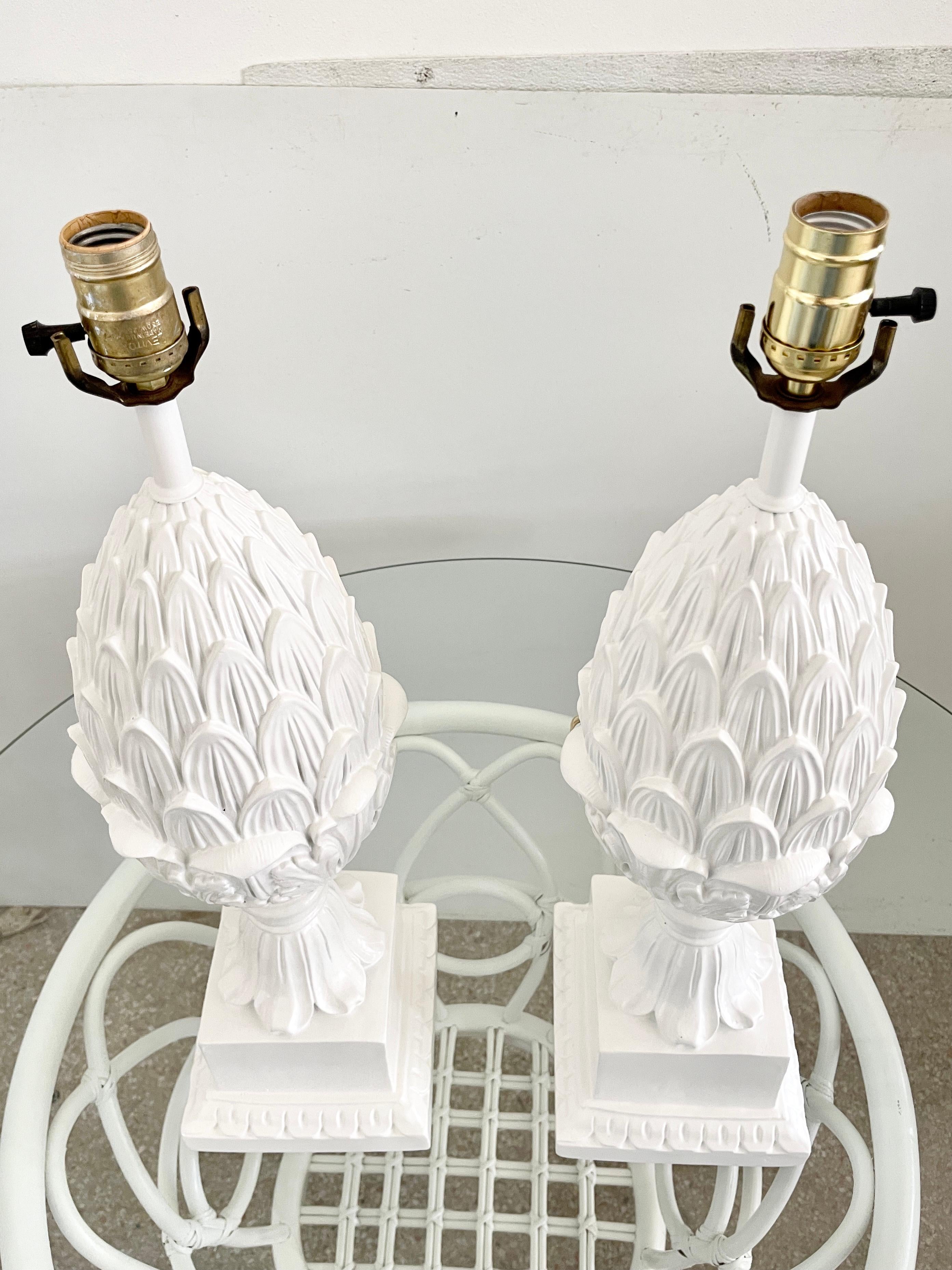 Boho Chic Pineapple Table Lamps, a Pair For Sale 1