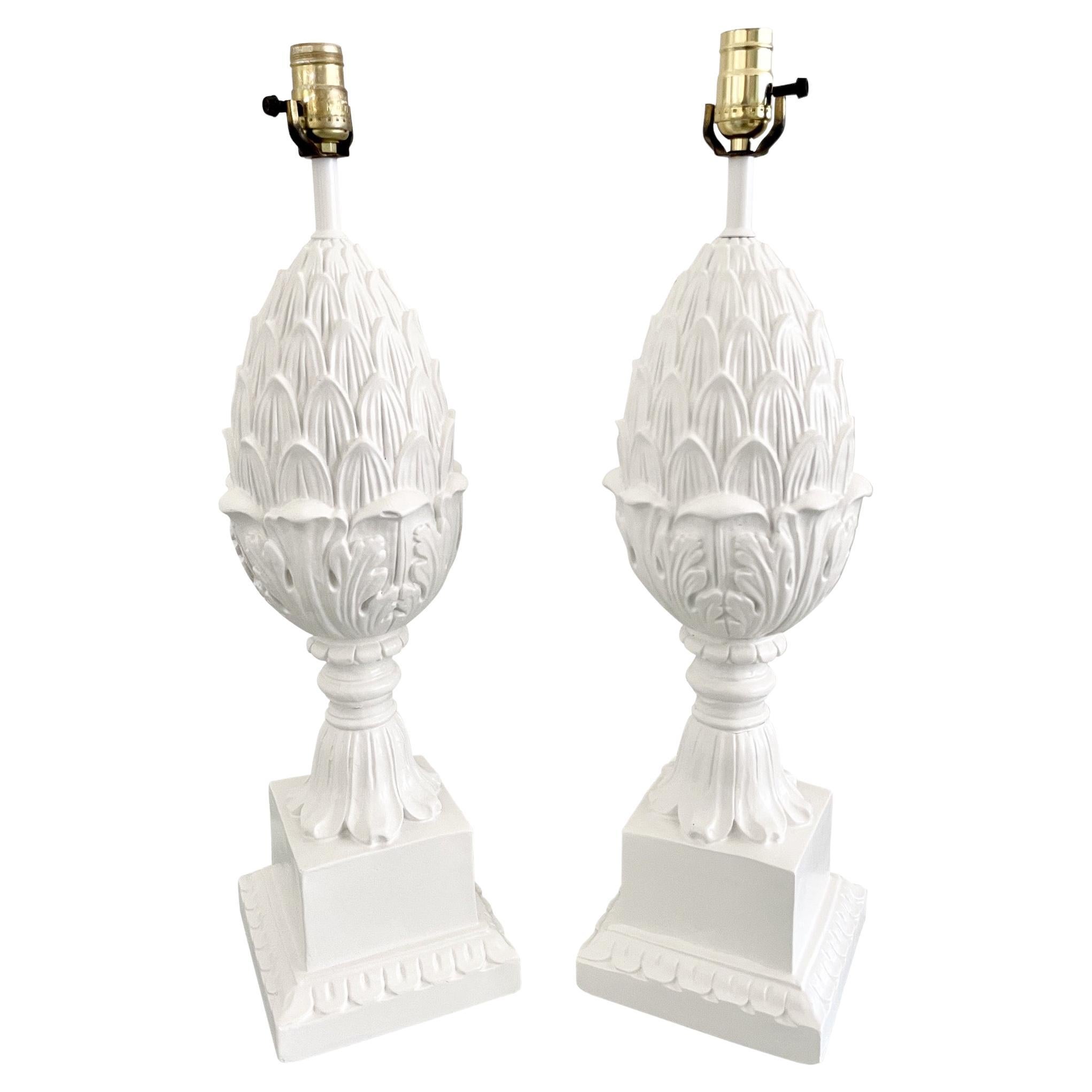 Boho Chic Pineapple Table Lamps, a Pair