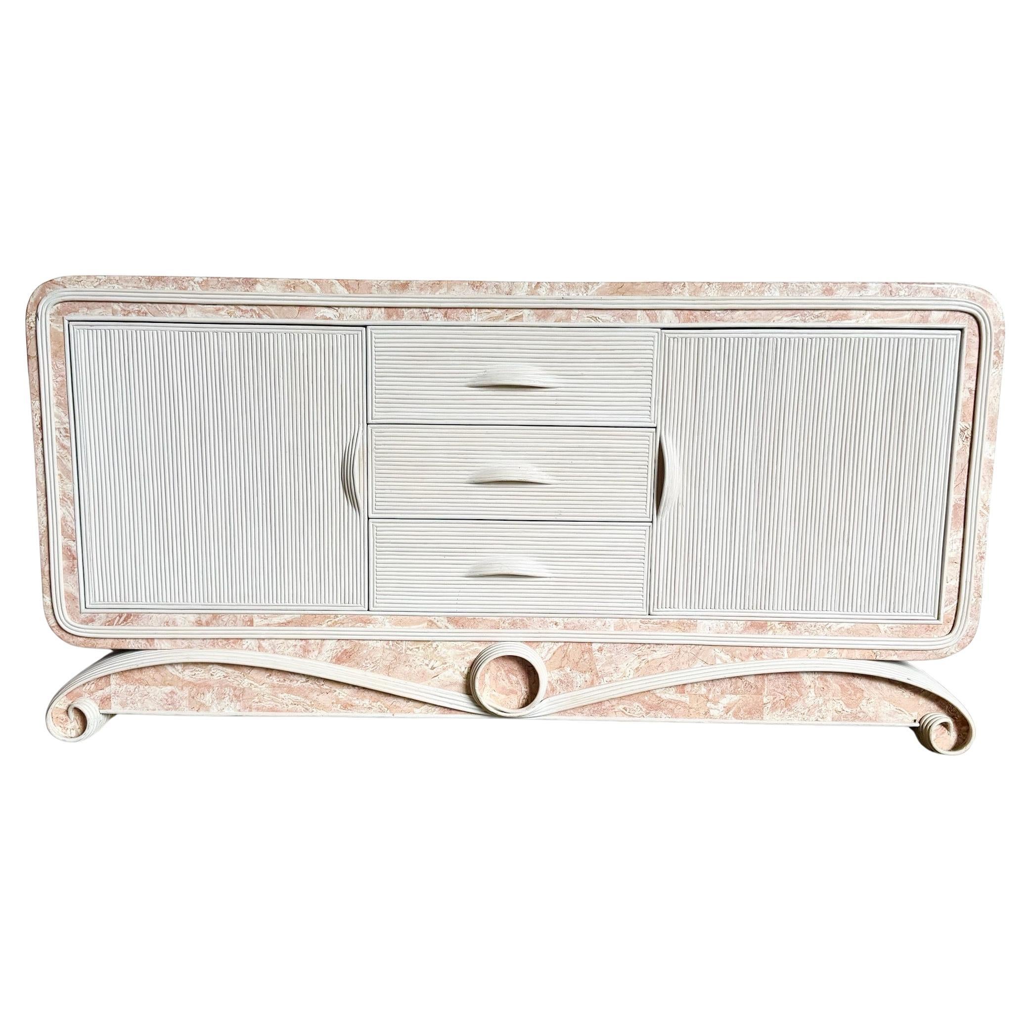 Boho Chic Pink Tessellated Stone and Pencil Reed Ribbon Credenza