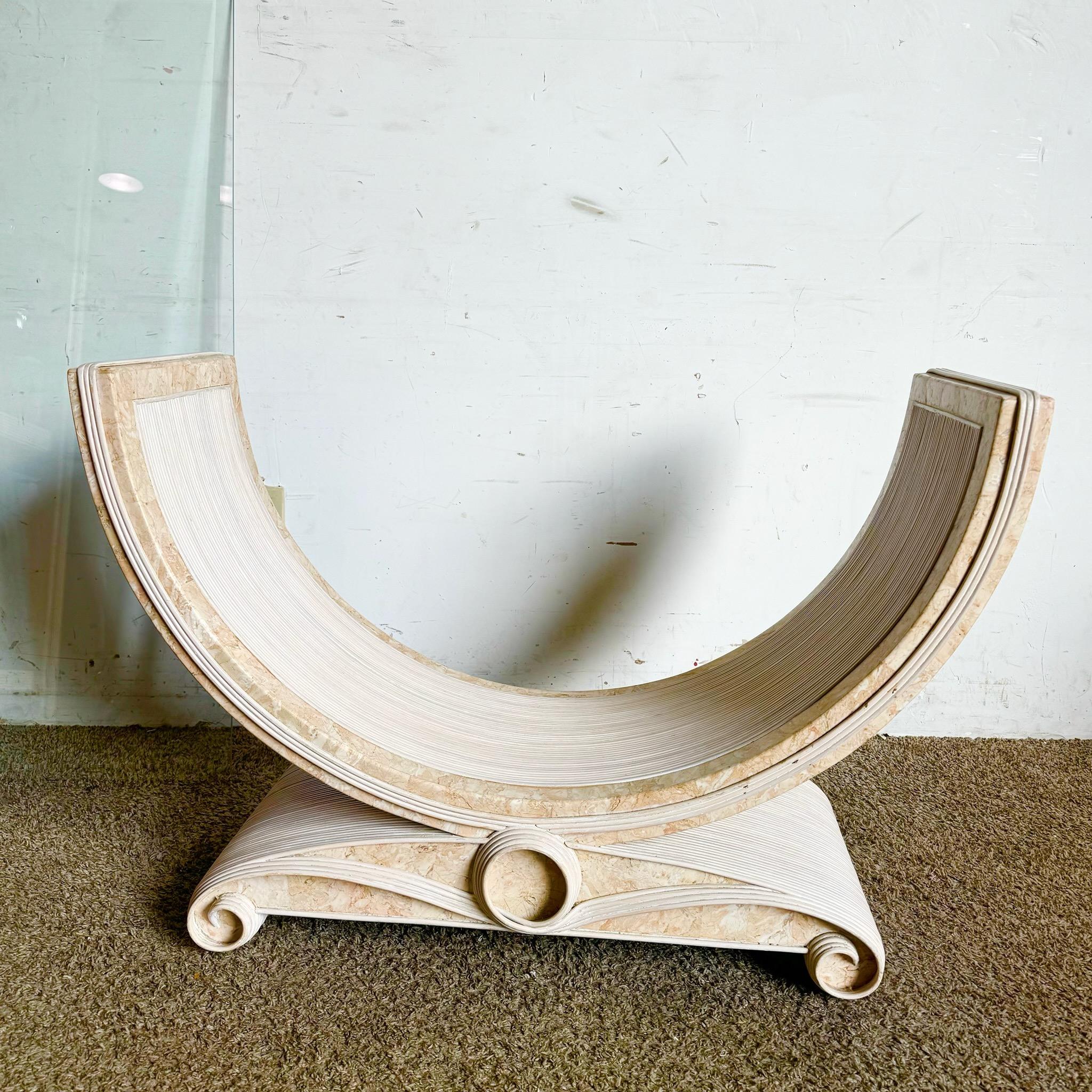 Boho Chic Pink Tessellated Stone and Pencil Reed Ribbon Glass Top Console Table For Sale 2