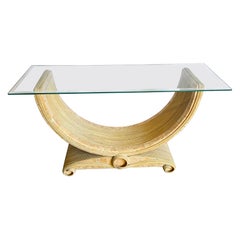Mesa Consola Boho Chic Rosa Tessellated Stone and Pencil Reed Ribbon Glass Top Table