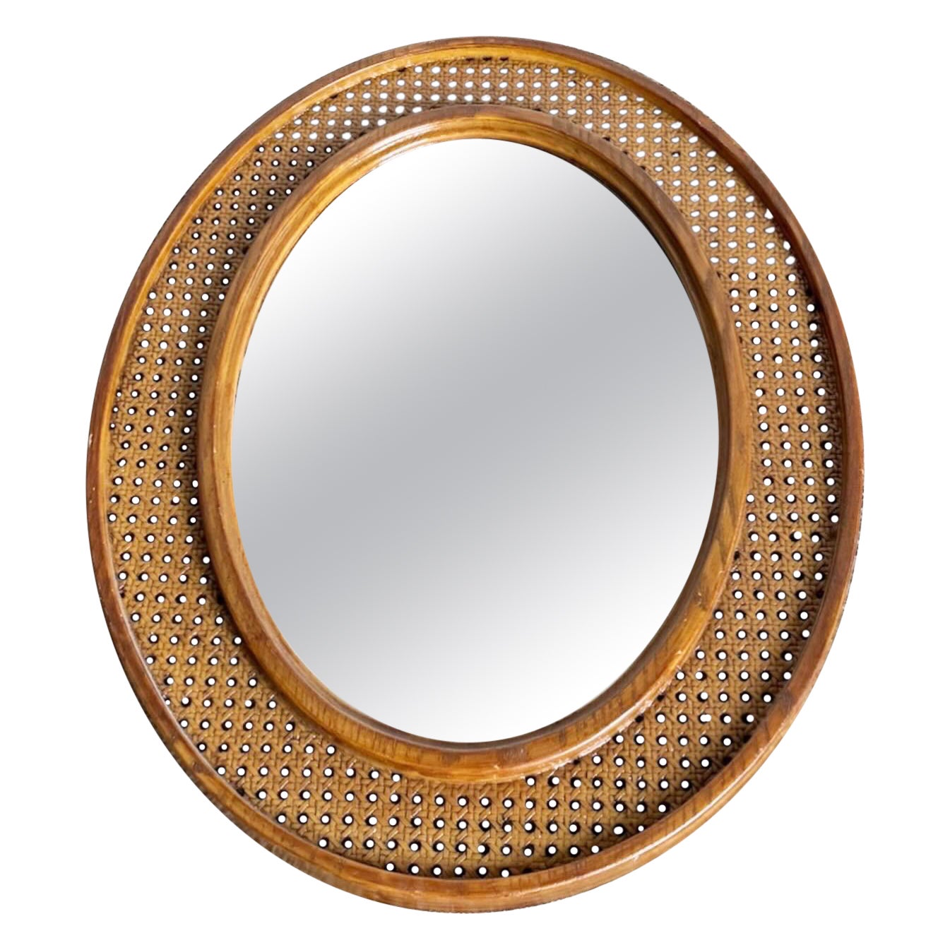 Boho Chic Plastic Faux Cane Framed Wall Mirror For Sale