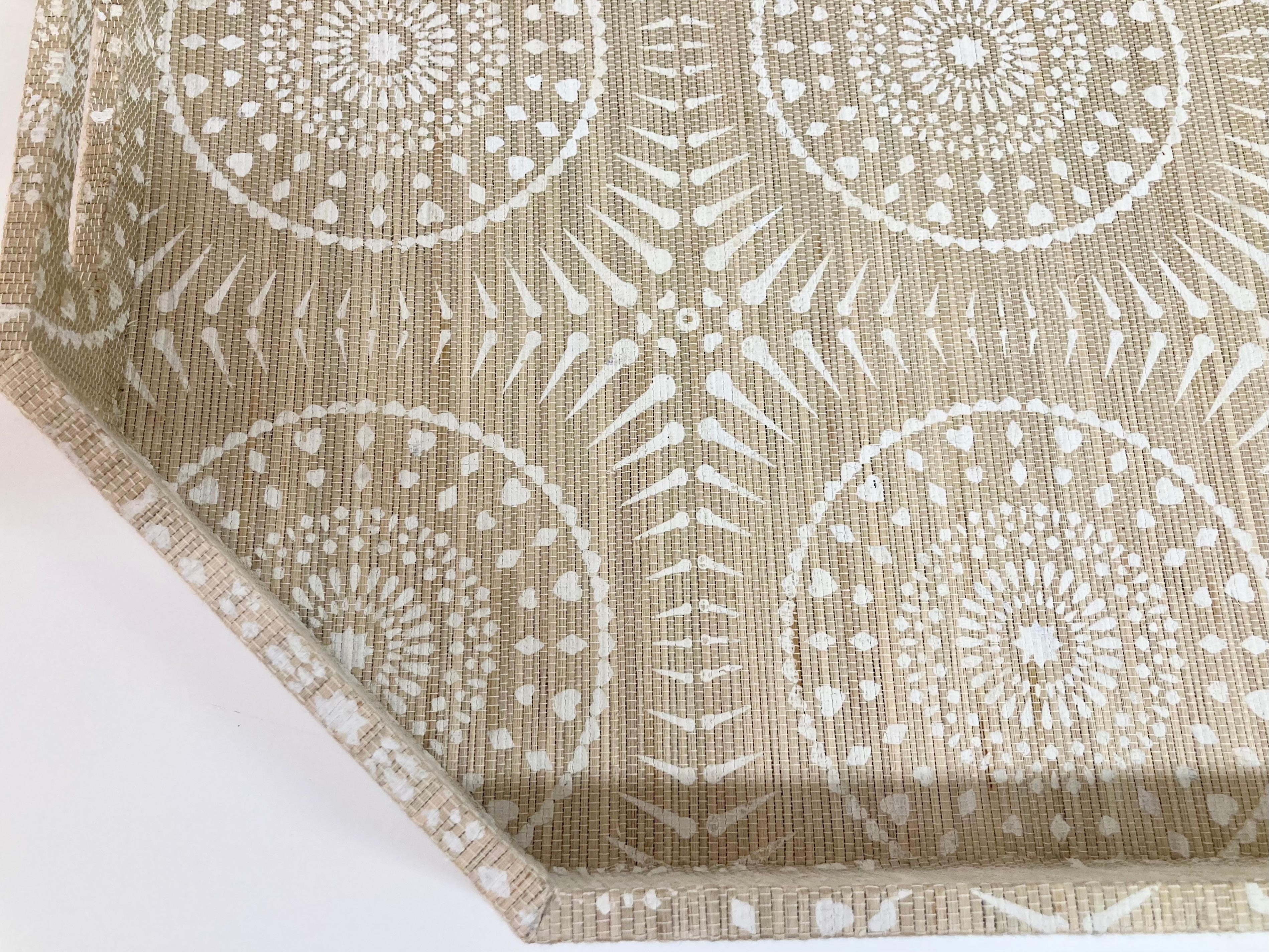 Boho Chic Raffia Covered and Hand Painted Serving Tray For Sale 4