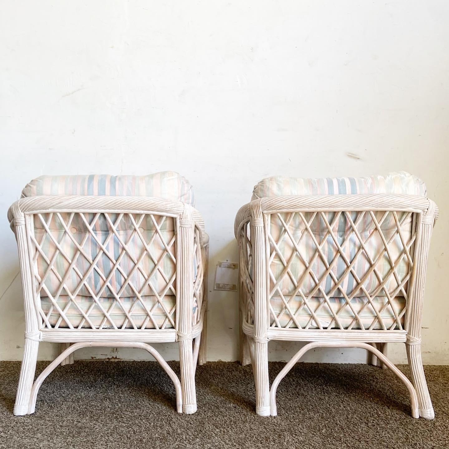 American Boho Chic Rattan and Pencil Reed Arm Chairs by Henry Link - a Pair For Sale