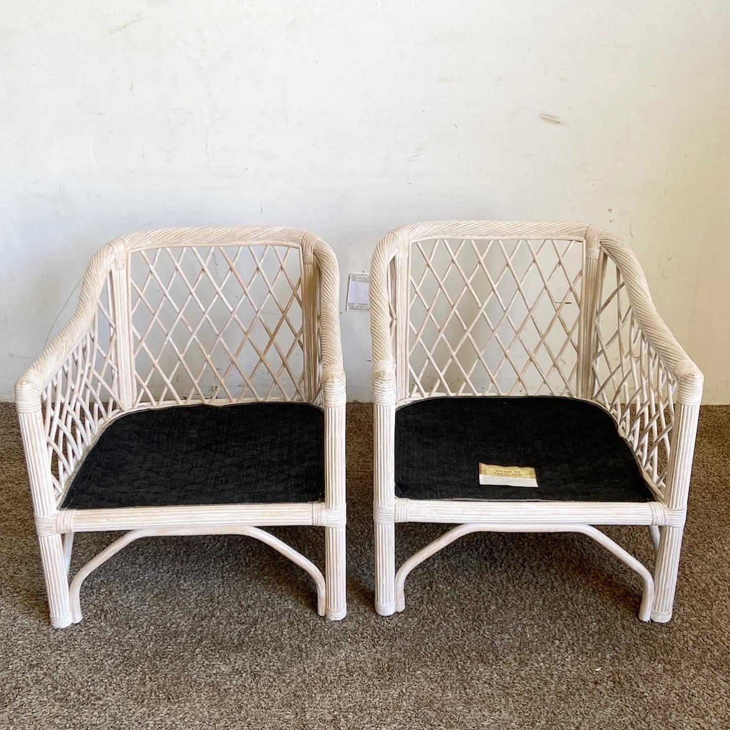 20th Century Boho Chic Rattan and Pencil Reed Arm Chairs by Henry Link - a Pair For Sale