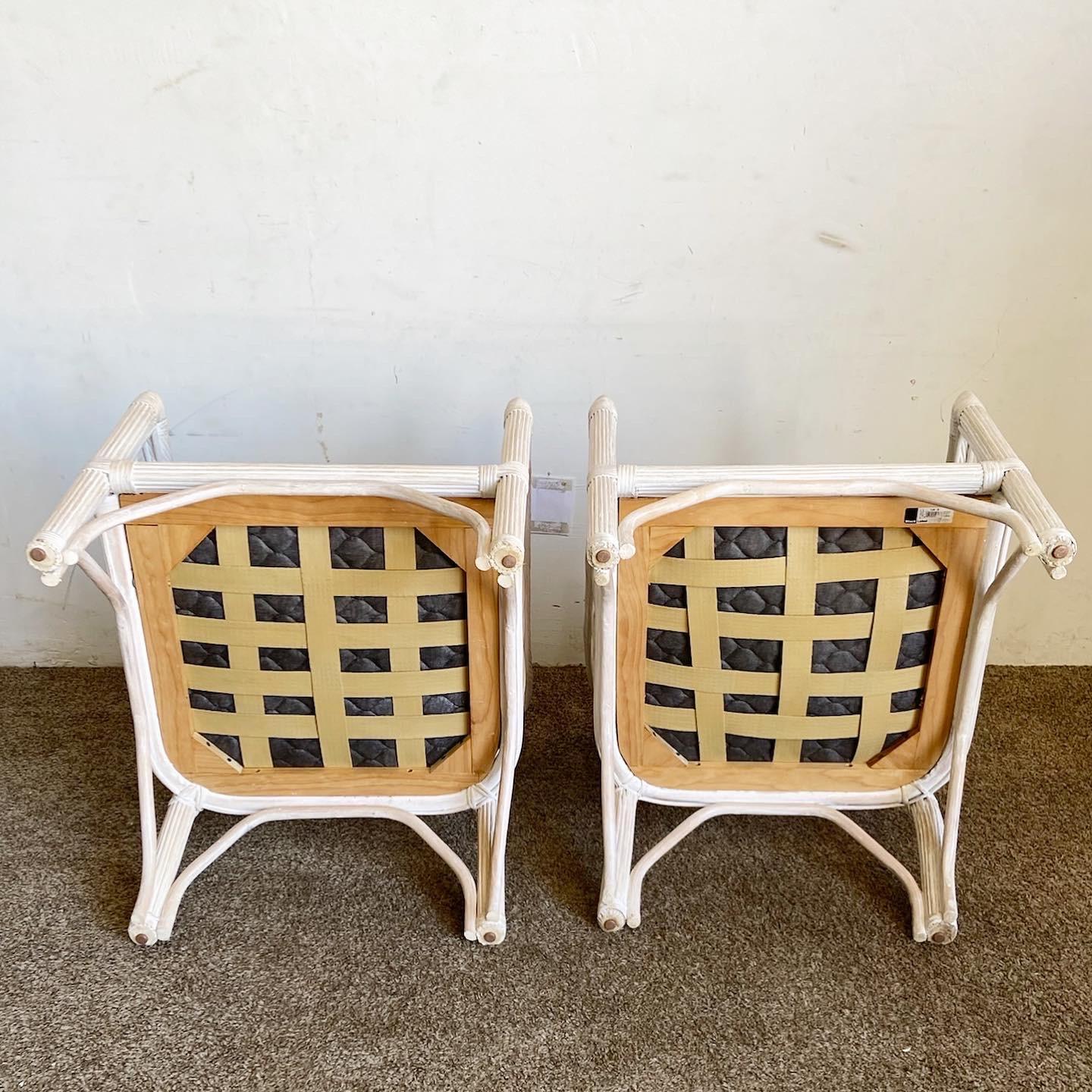 Boho Chic Rattan and Pencil Reed Arm Chairs by Henry Link - a Pair For Sale 1