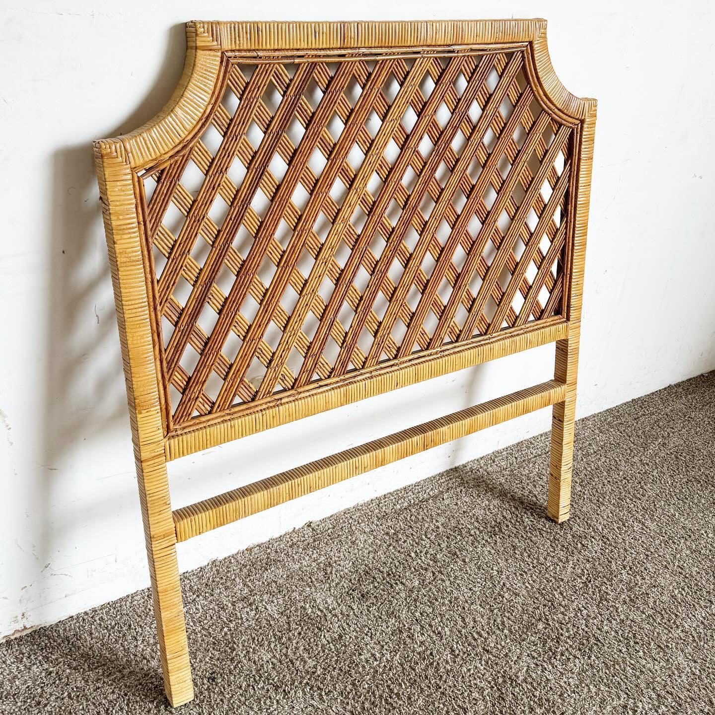 Indonesian Boho Chic Rattan and Reed Twin Headboard For Sale