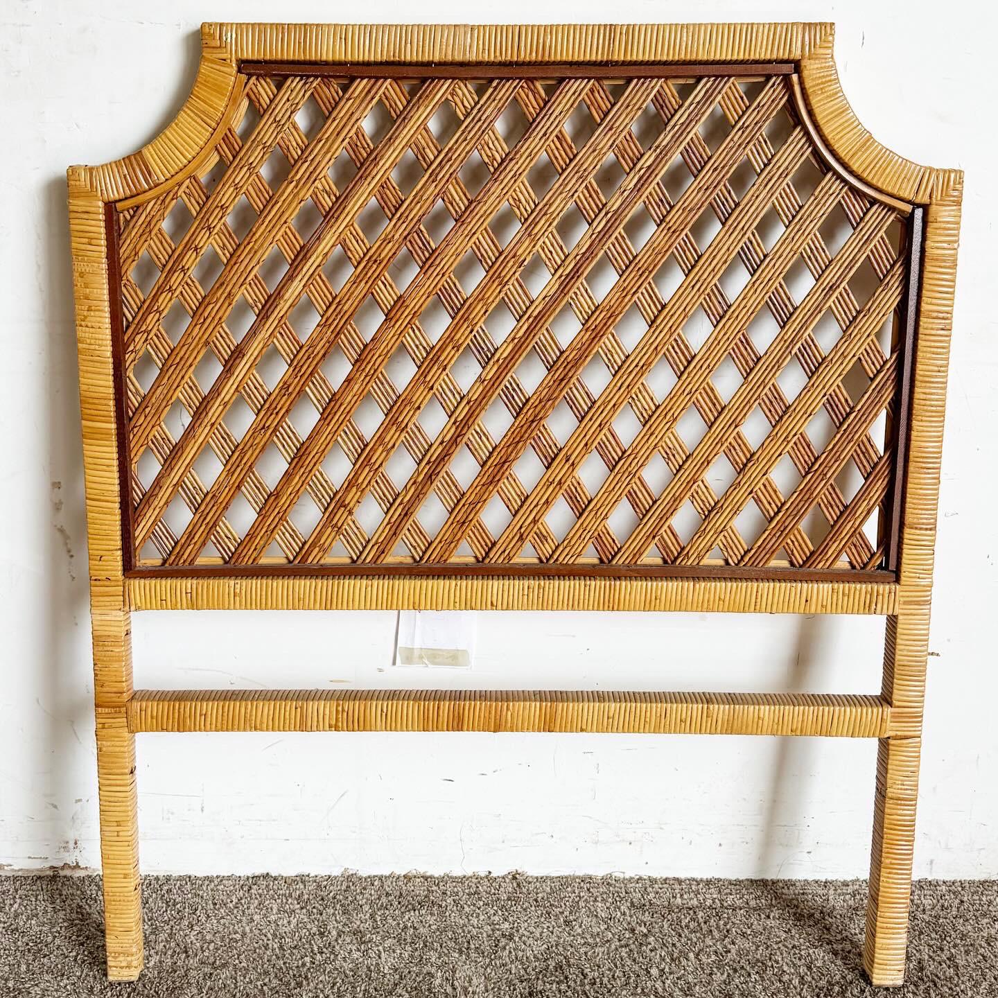 Boho Chic Rattan and Reed Twin Headboard In Good Condition For Sale In Delray Beach, FL