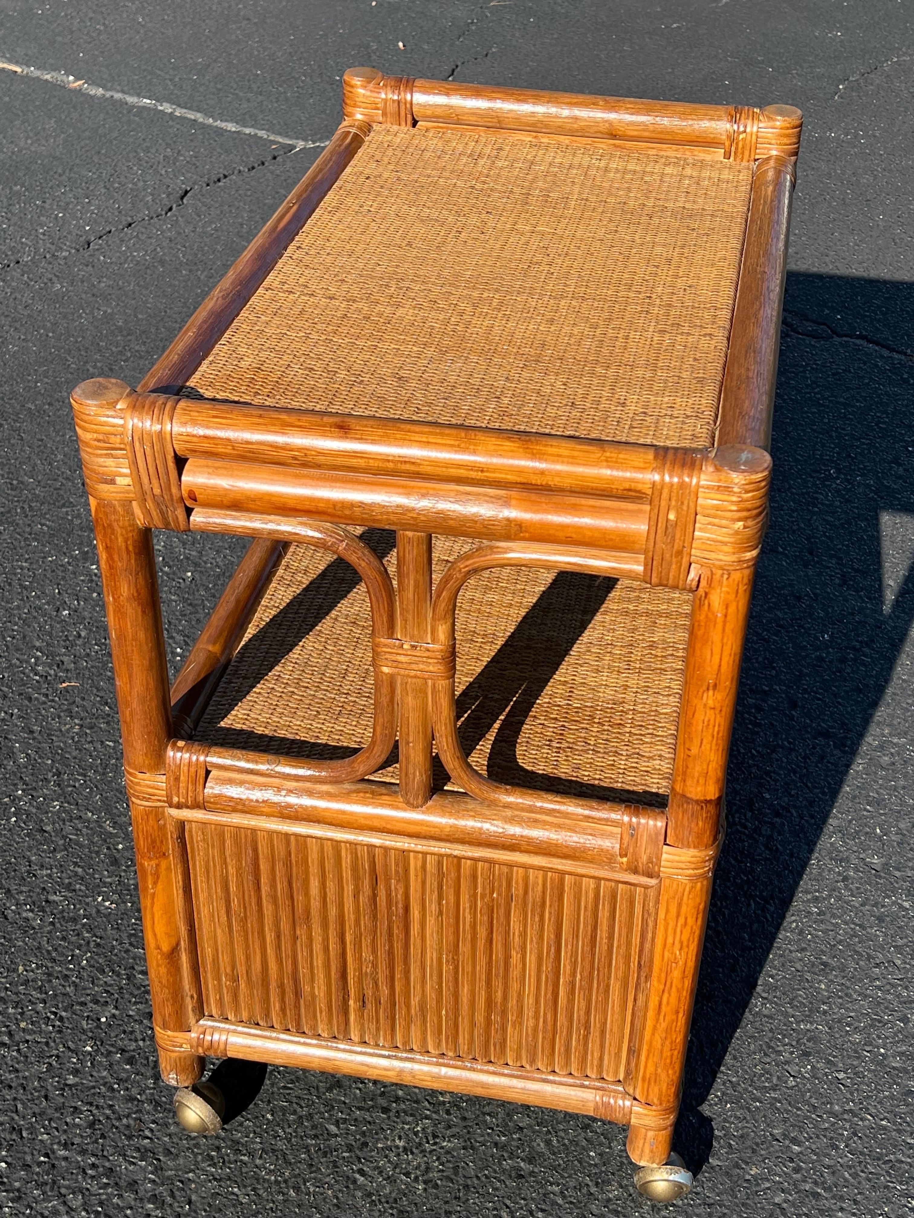 Boho Chic Rattan and Wicker Bar Cart For Sale 2