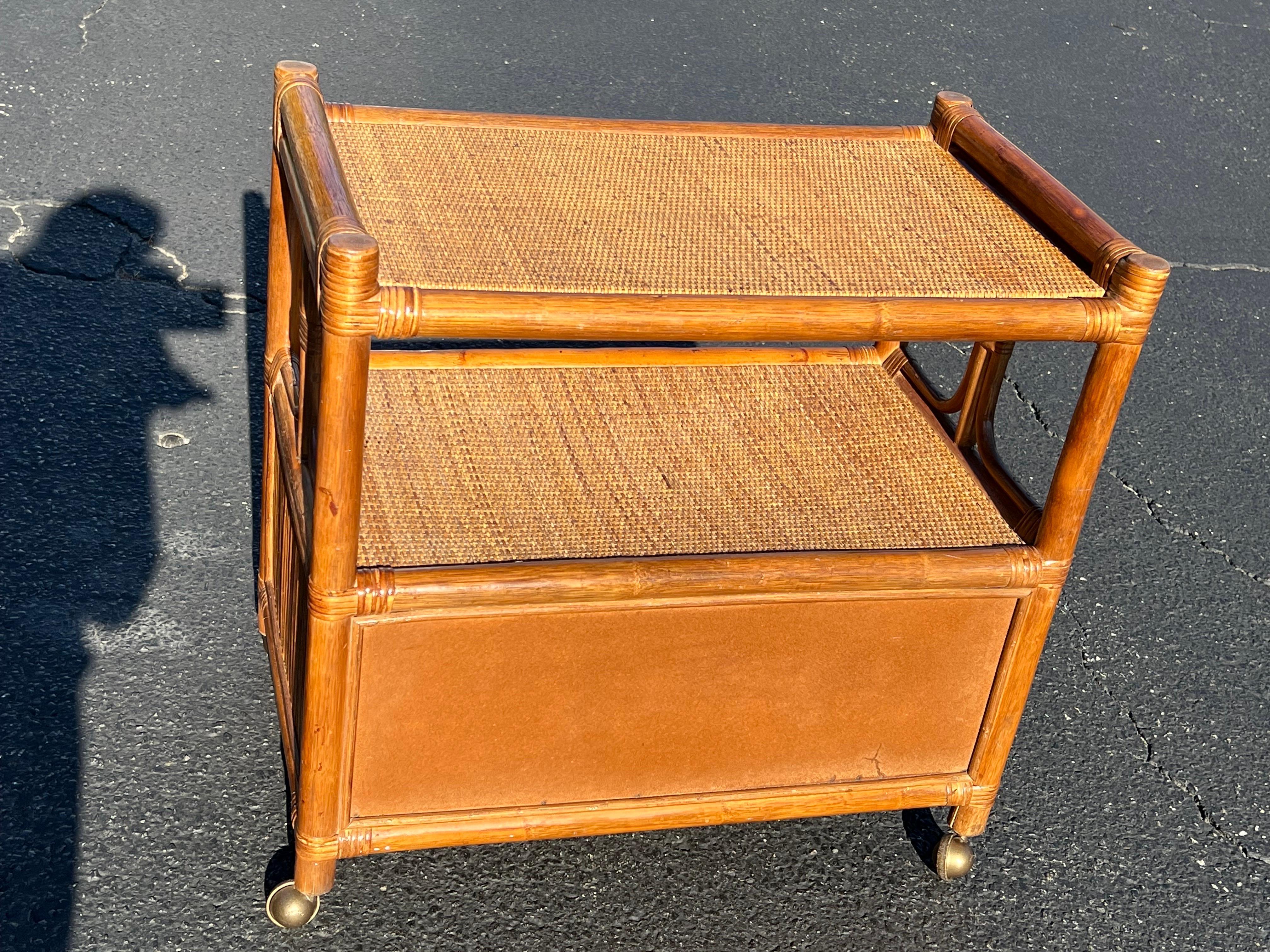 Boho Chic Rattan and Wicker Bar Cart For Sale 4