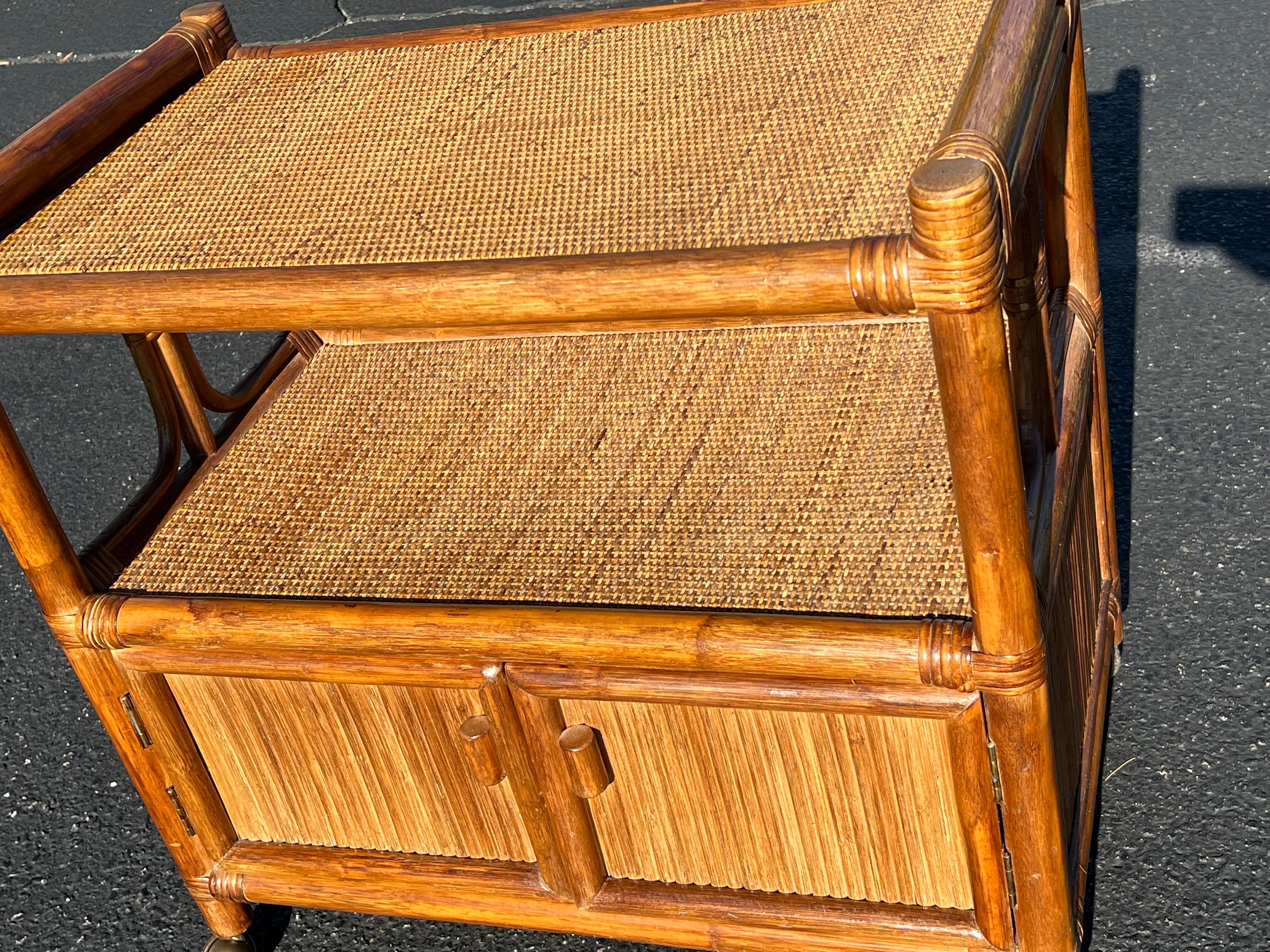 Late 20th Century Boho Chic Rattan and Wicker Bar Cart For Sale
