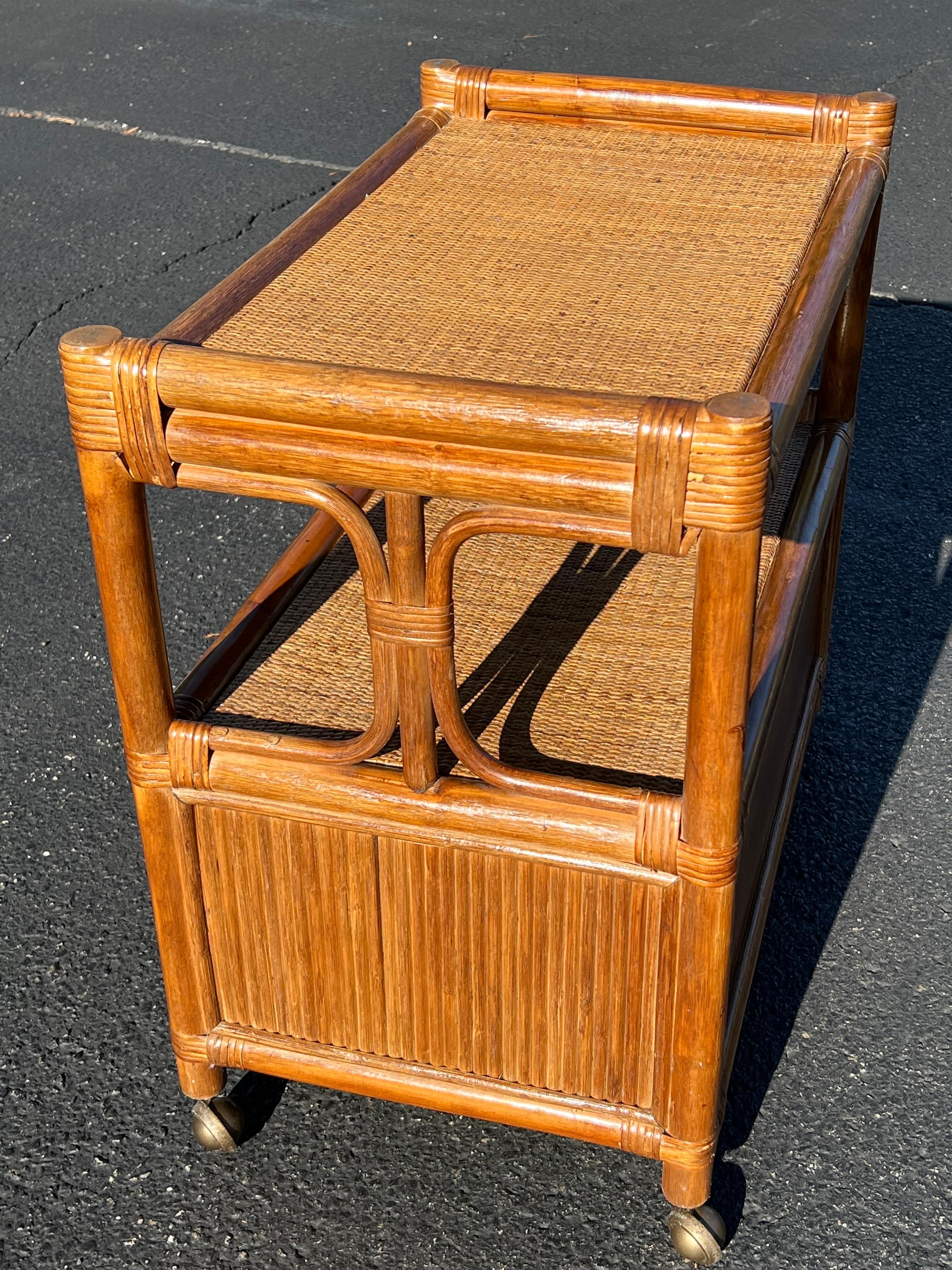 Boho Chic Rattan and Wicker Bar Cart For Sale 1