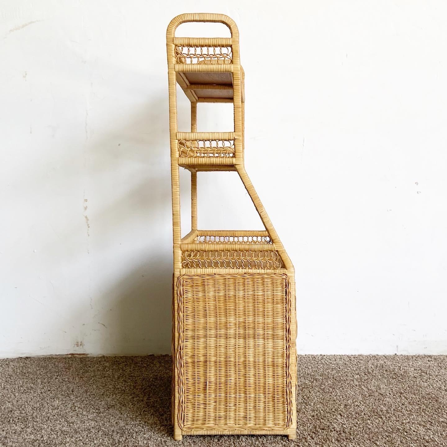 Boho Chic Rattan and Wicker Etagere For Sale 1