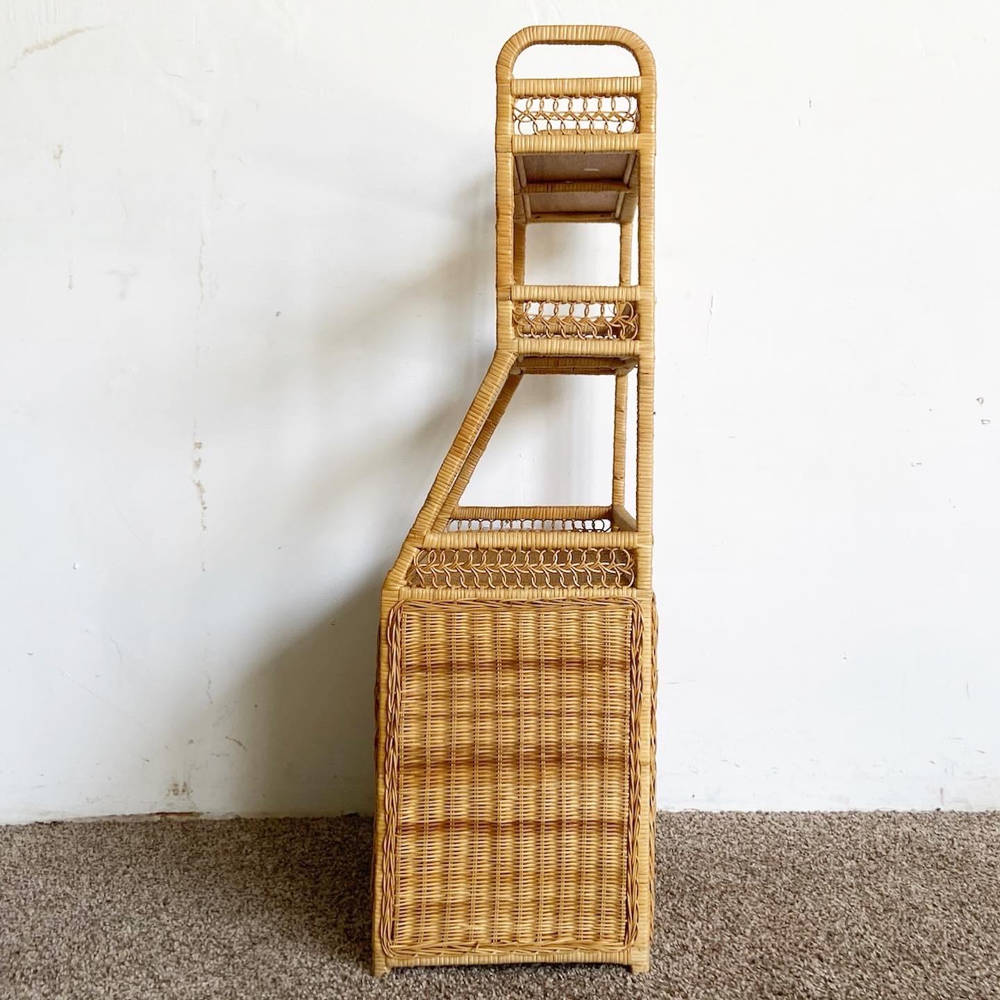 Bohemian Boho Chic Rattan and Wicker Etagere For Sale