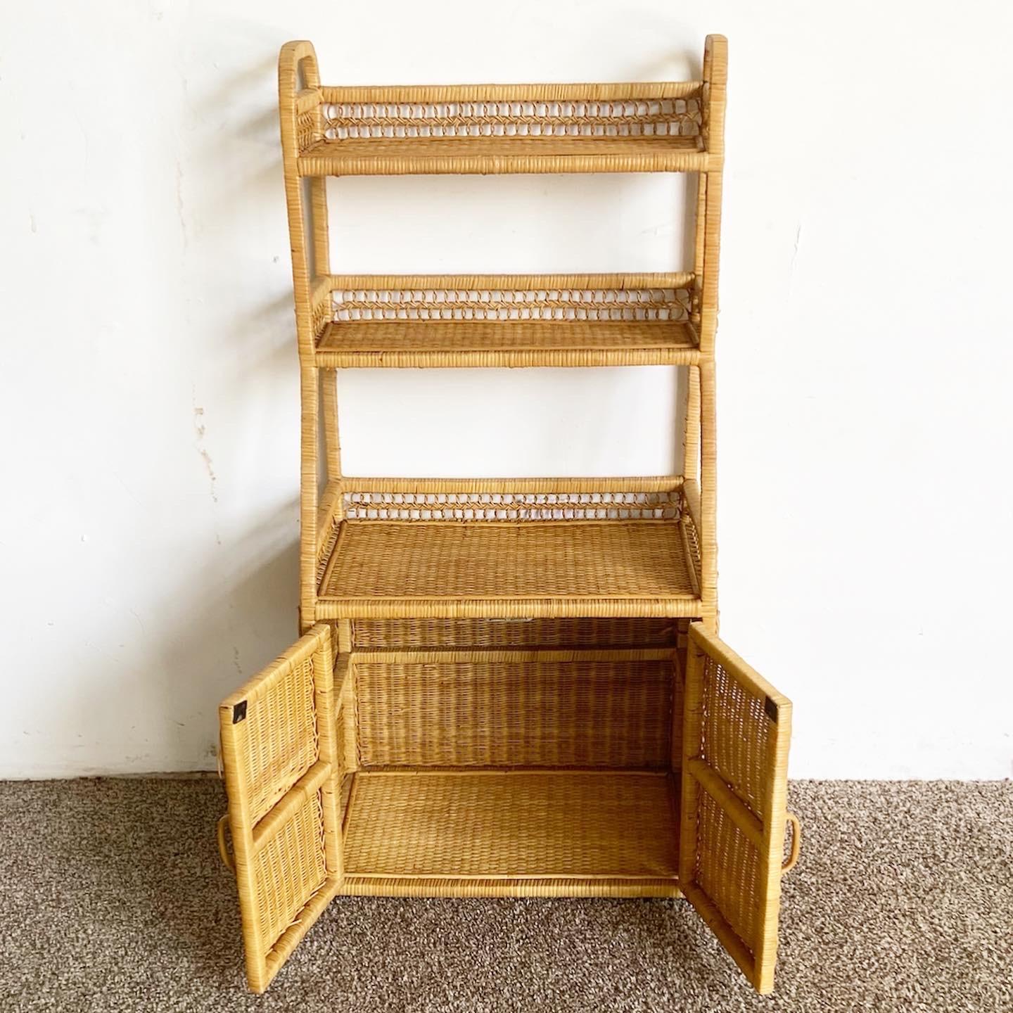 American Boho Chic Rattan and Wicker Etagere For Sale