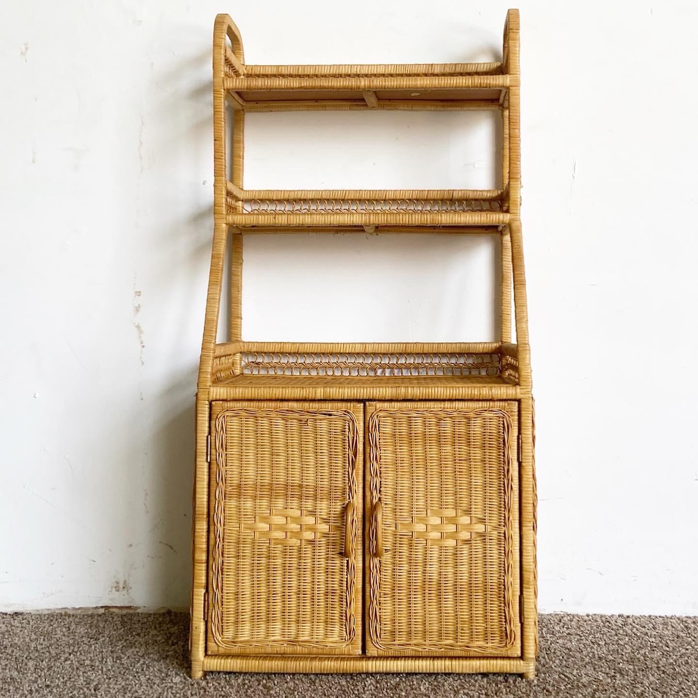 Boho Chic Rattan and Wicker Etagere In Good Condition For Sale In Delray Beach, FL
