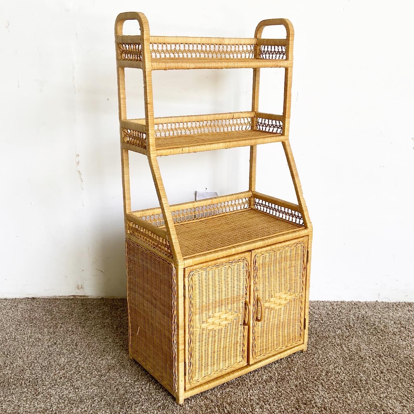 Late 20th Century Boho Chic Rattan and Wicker Etagere For Sale