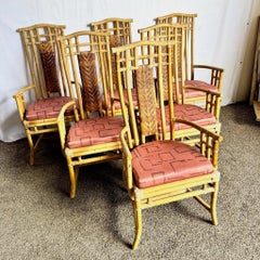 Boho Chic Rattan and Wicker High Back Dining Arm Chairs