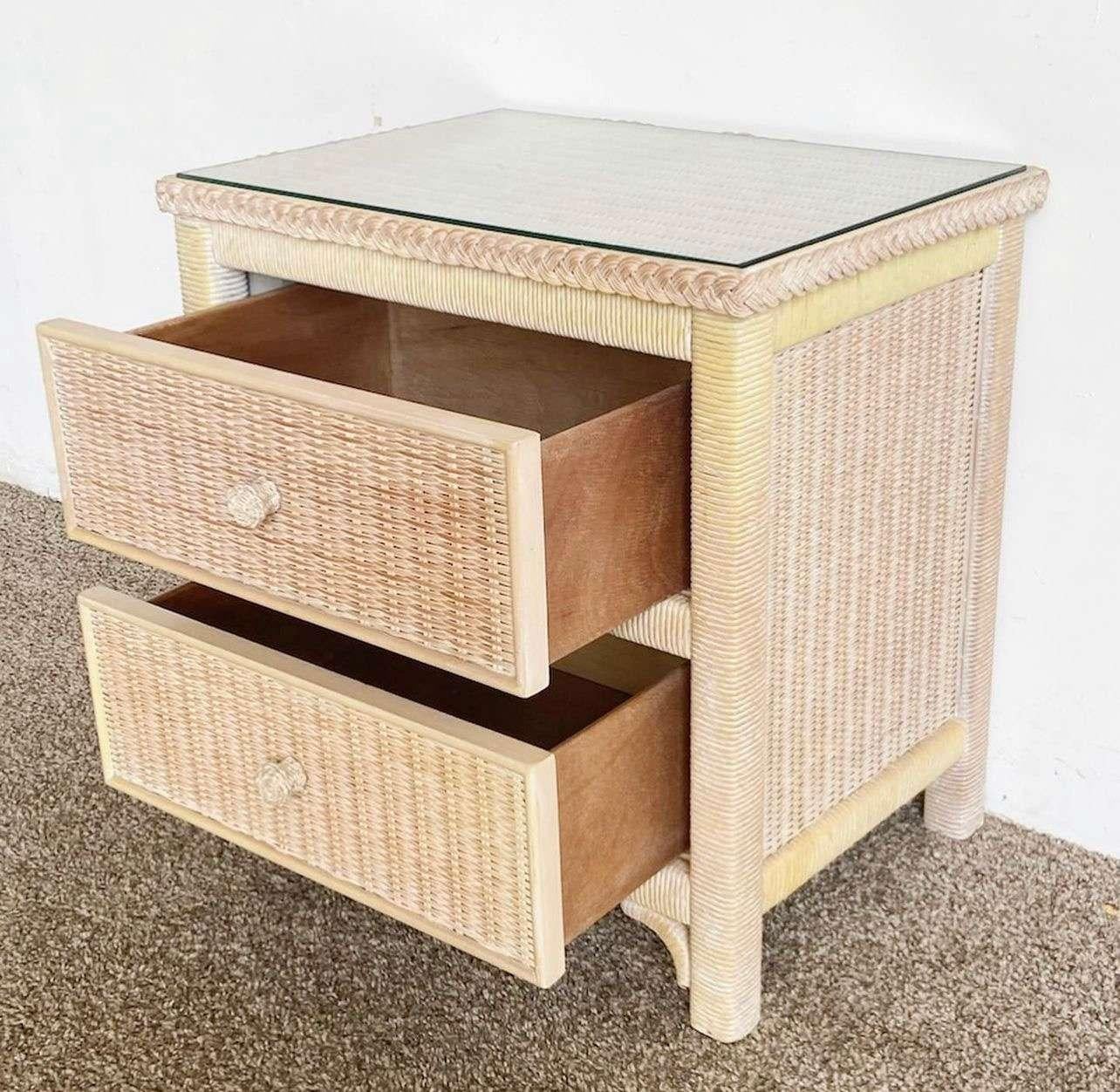 American Boho Chic Rattan and Wicker Nightstand by Henry Link