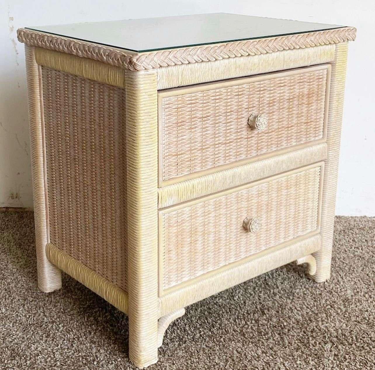 Late 20th Century Boho Chic Rattan and Wicker Nightstand by Henry Link