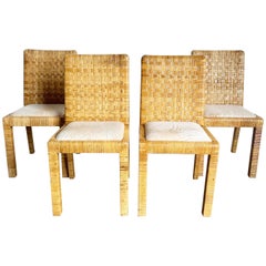 Sillas de comedor Parsons de mimbre y ratán Boho Chic - Juego de 4