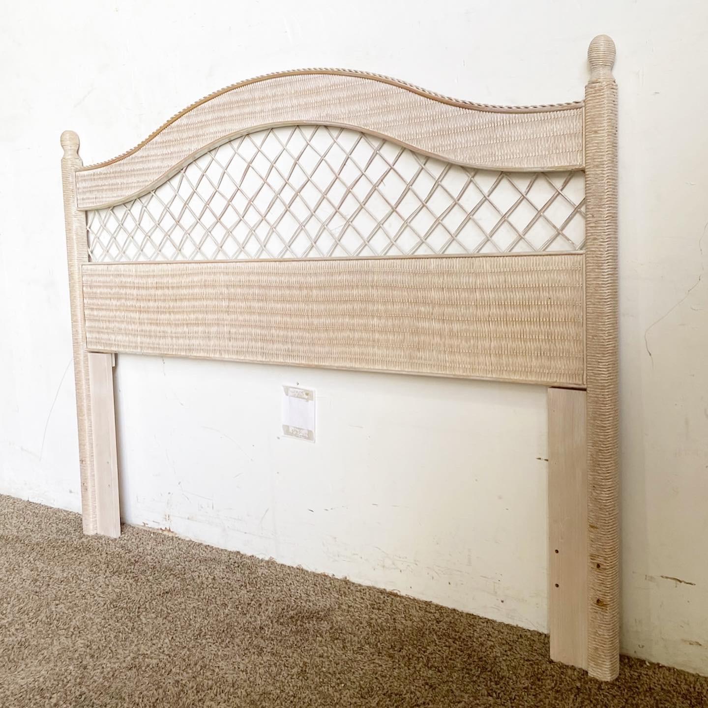 Bohemian Boho Chic Rattan and Wicker Queen Headboard by Henry Link For Sale