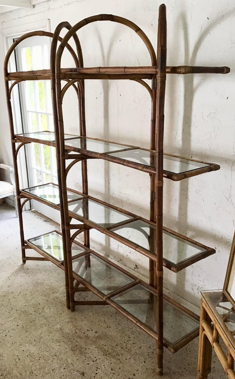 Boho Chic Rattan Arch Top Etagere For Sale at 1stDibs