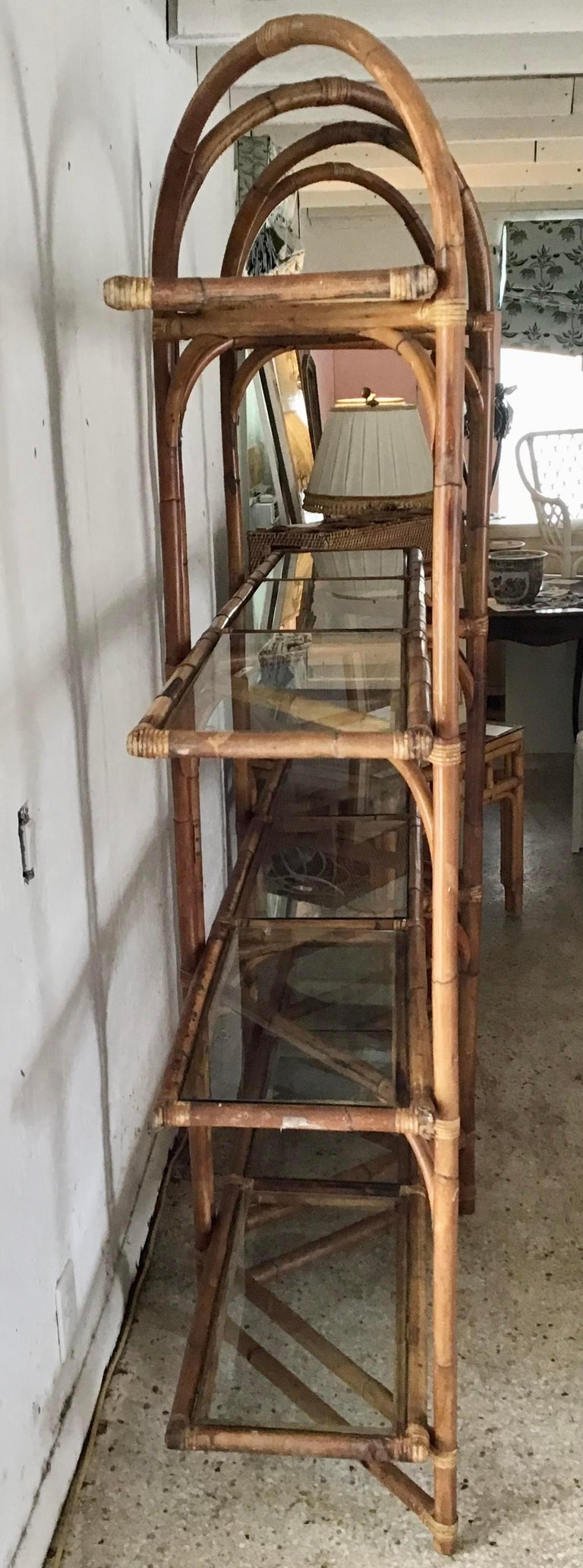 Boho Chic Rattan Arch Top Etagere For Sale at 1stDibs
